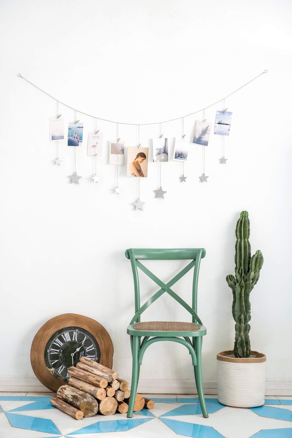 Hanging Photo Display Boho Decor Wooden Stars Garland-25 Wood Clips