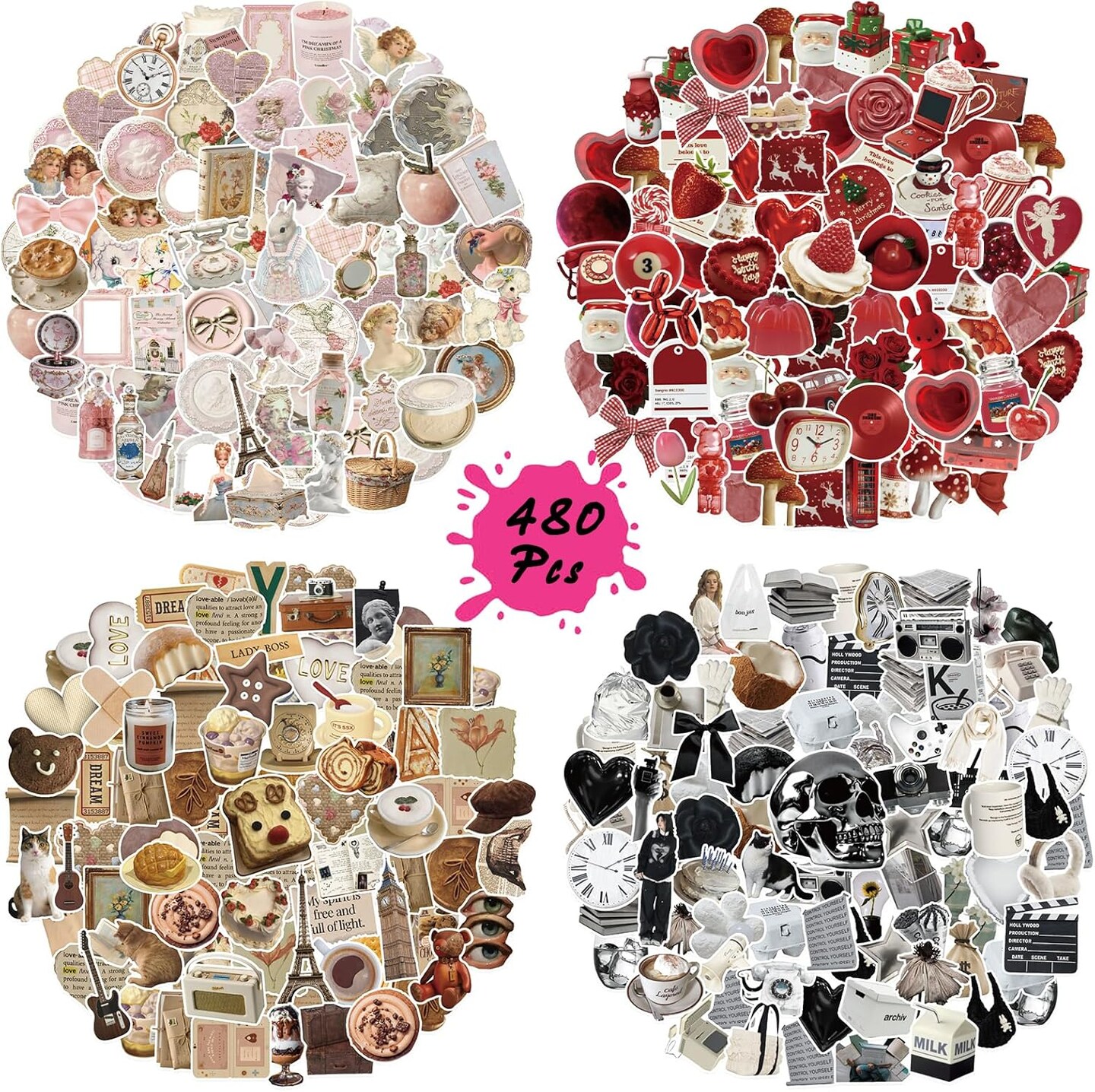 480 Pcs Vintage Aesthetic Stickers for Scrapbooks, Laptop, Water Bottles