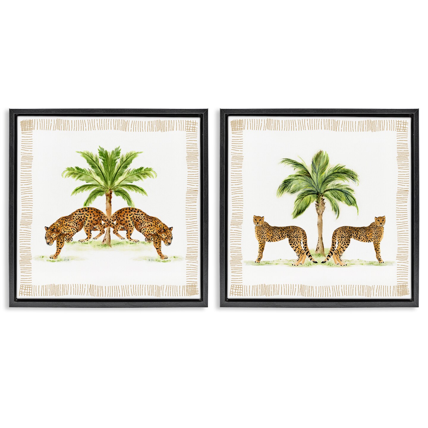 Stupell Industries Symmetrical Leopards & Palm Trees 2pc Floating Frame Set By Janet Tava