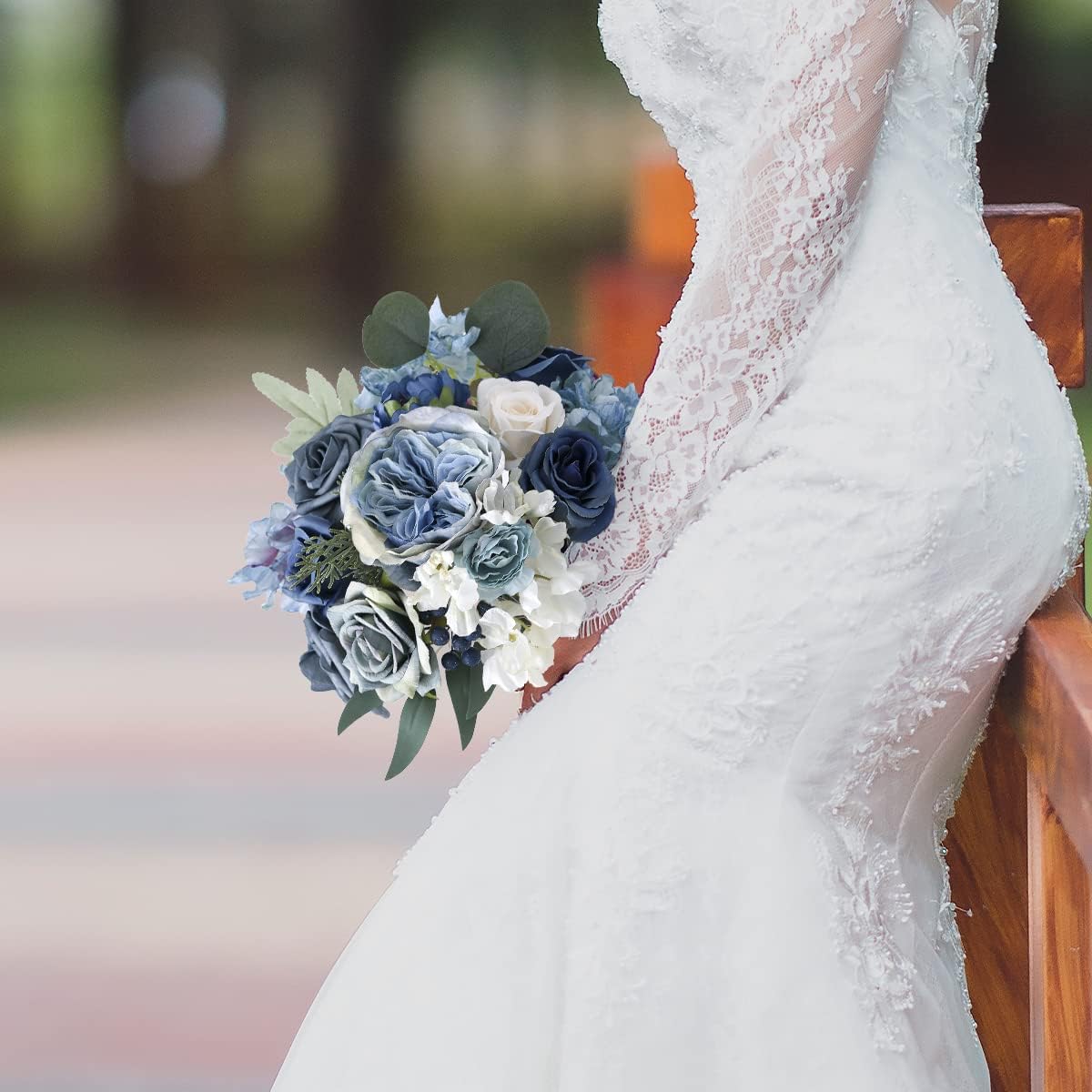 Artificial Flowers Combo Box Set Dusty Blue Flowers (White Blue Rose)