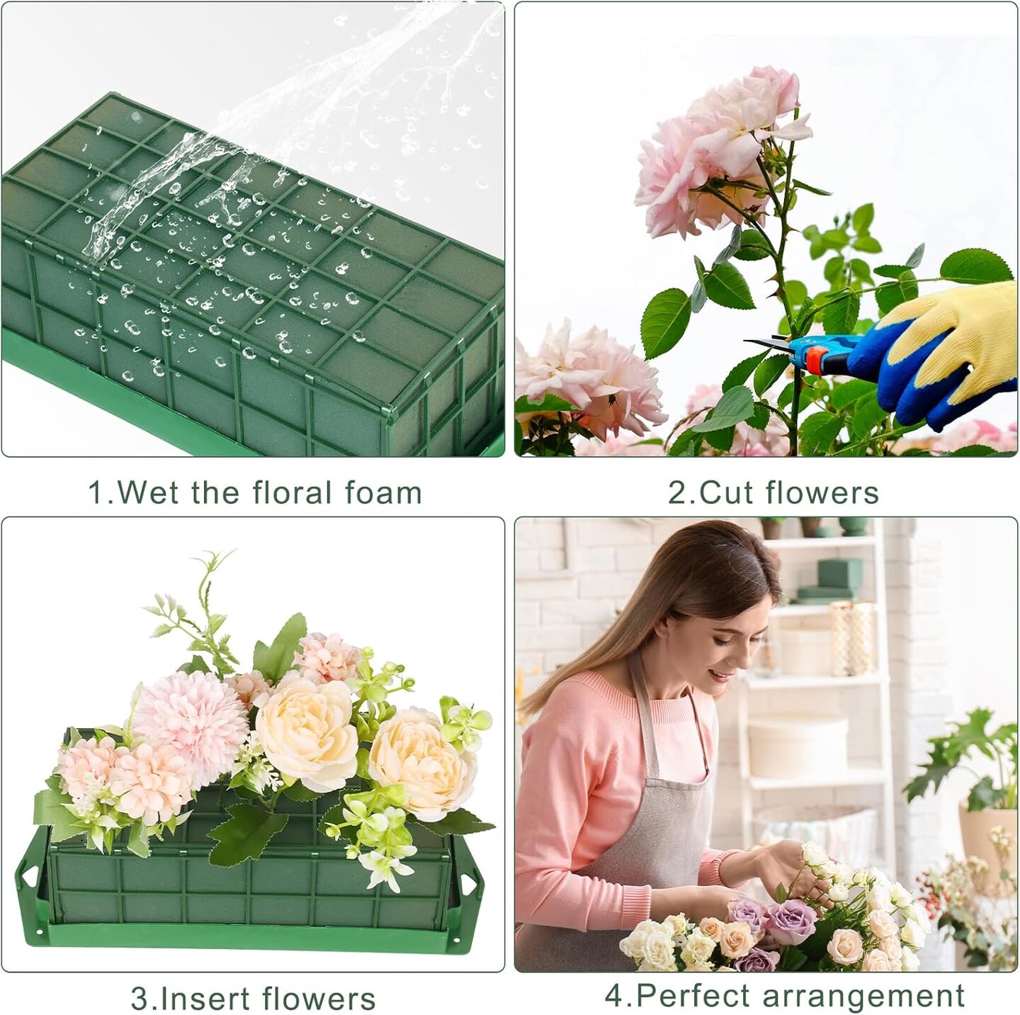 6 Pcs Floral Foam Cage Flower Holder with Floral Foam Blocks Square and Rectangle Suitable for Flower Wedding Garden Decoration and Artificial Flowers