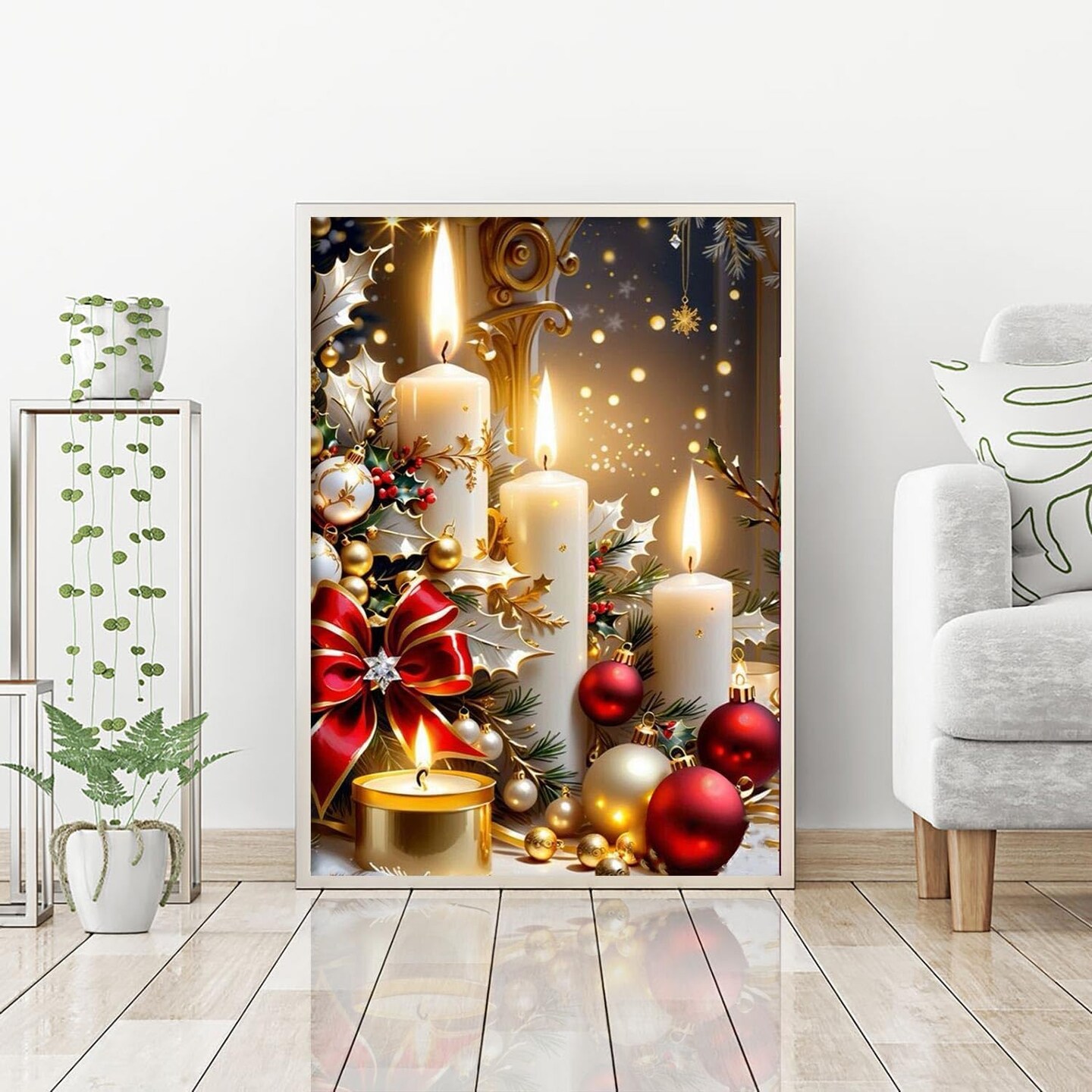 Christmas Diamond Painting Kits for Adults, Christmas Candles Diamond Art (12x16inch)