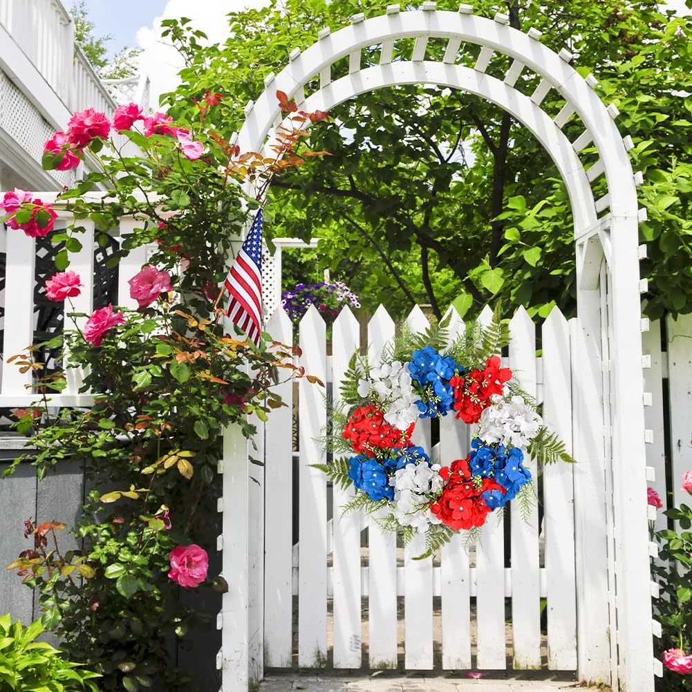 Patriotic Wreath Decorations for Front Door, 20 Inch Red White Blue Hydrangea 4th of July Independence Day Wreaths