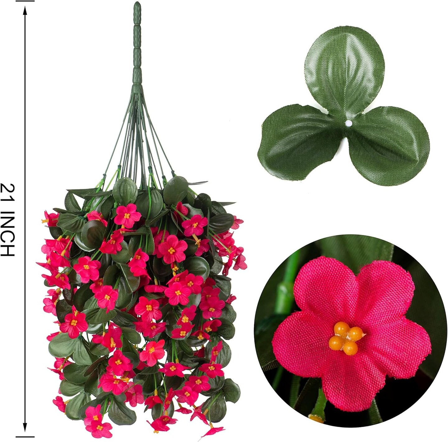 2 PCS Artificial Faux Hanging Plants Flowers for Outdoor Outside Spring Decoration(Hotpink)