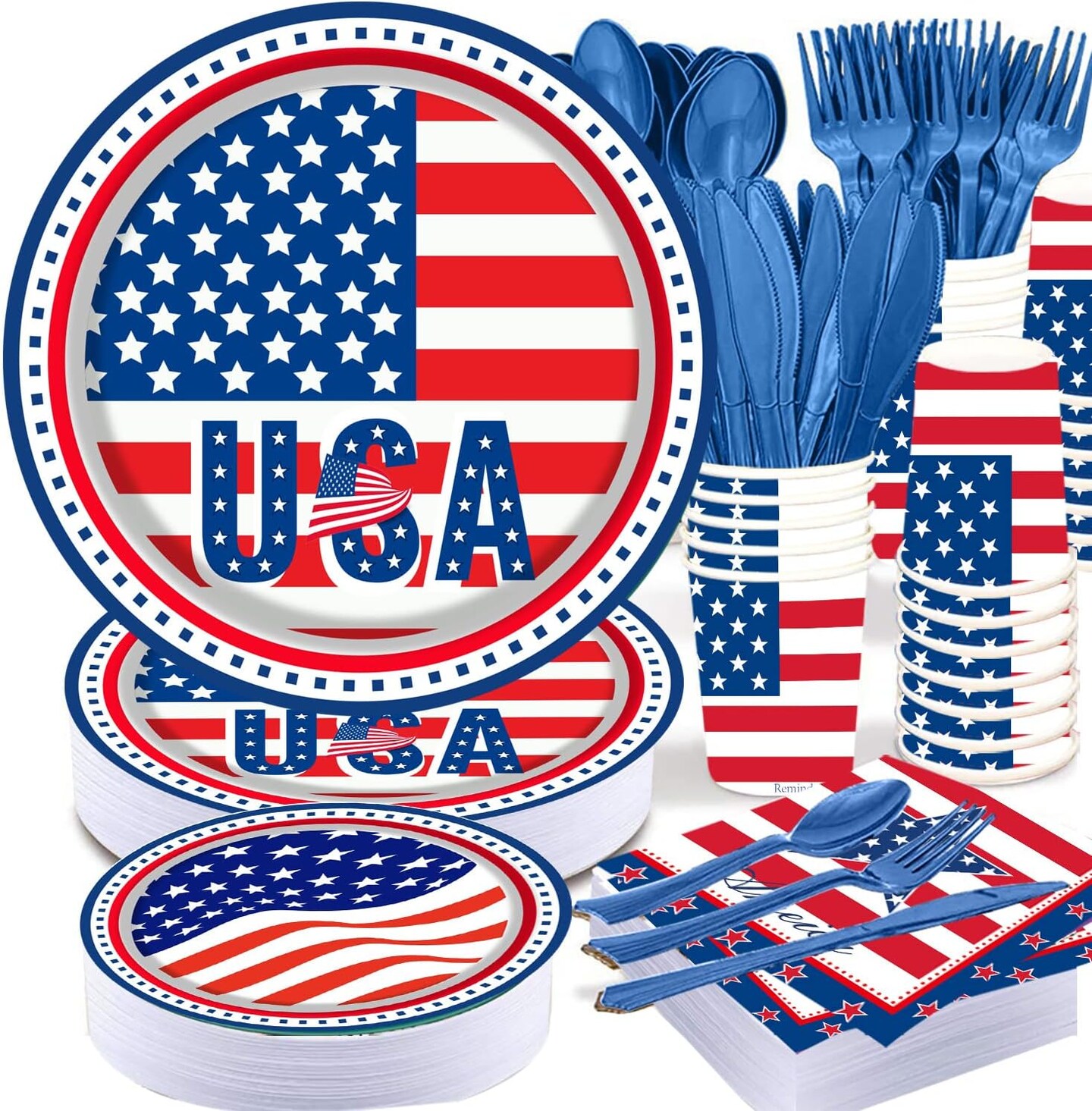 177PCS 4th of July Party Supplies Set – Plates, Napkins, Cups, Cutlery & Tablecloths