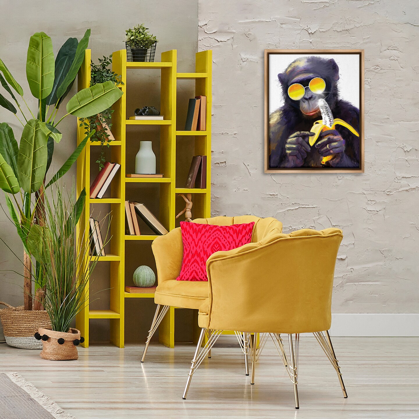 Stupell Industries Cool Monkey with Disco Banana Floating Frame By Kamdon Kreations