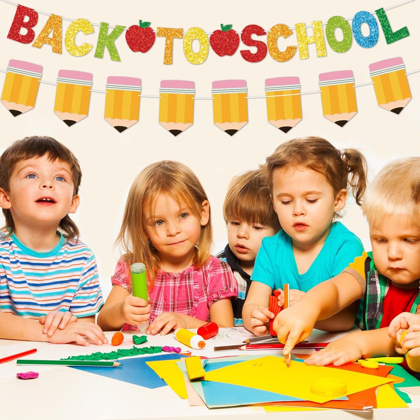 5Pcs Colorful Welcome Back to School Garland Glittery Hanging Banner
