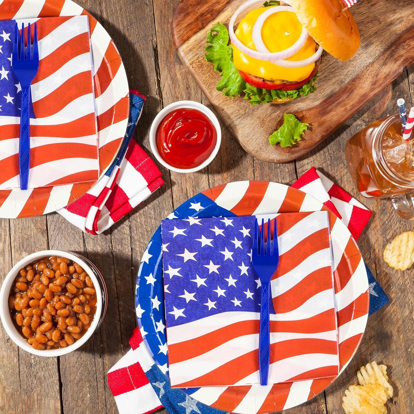 96PCS 4th of July Paper Plates and Napkins, American Flag Patriotic Party Supplies