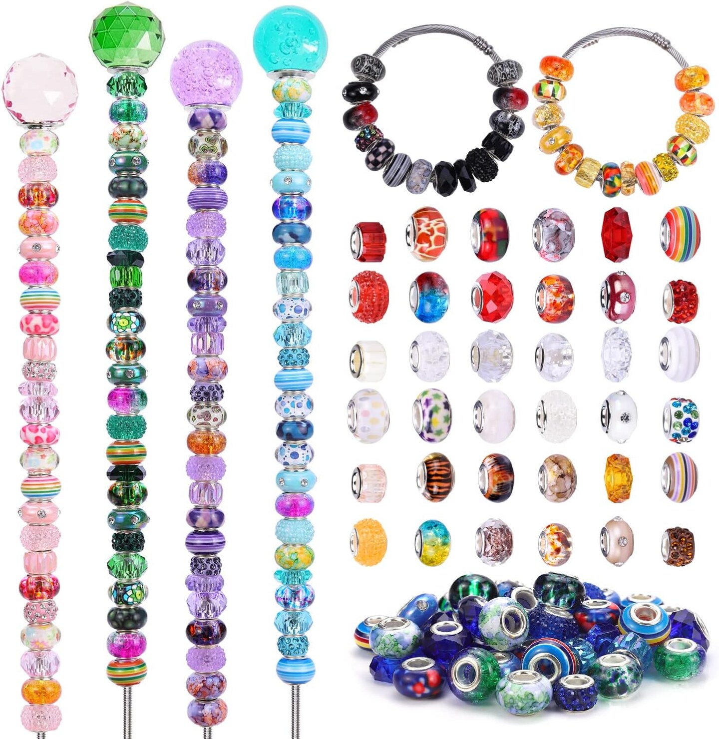240pcs Assorted Large Hole European Lampwork Spacer Beads – Colorful Craft Beads (Mix Color)