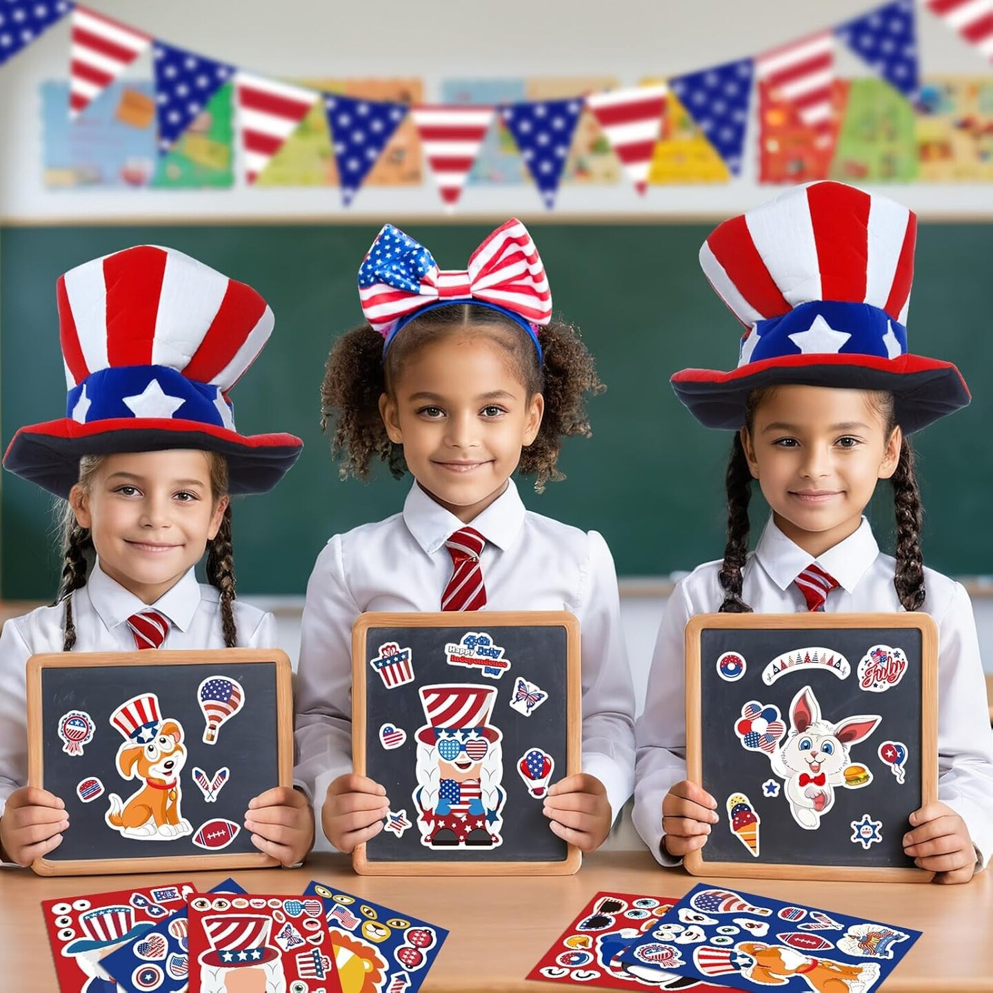 36 Pack 4th of July Crafts for Kids, DIY Patriotic Crafts, Make a Face Stickers for Kids
