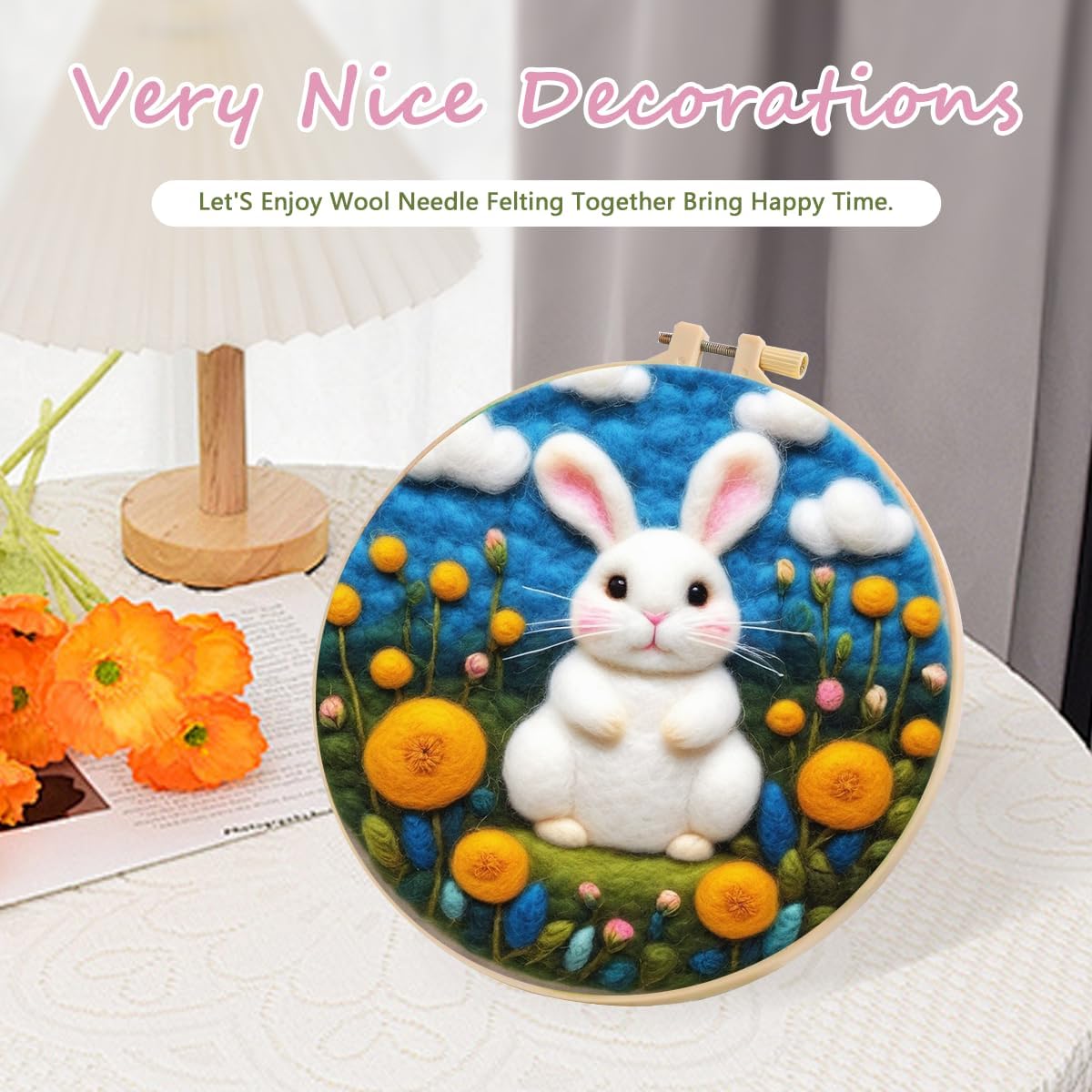 Needle Felting Kit, Easy Needle Felting Wool for Beginner with Picture Frame, Foam Pad, Instructions, and Felt Cloth, Great Gift Decoration