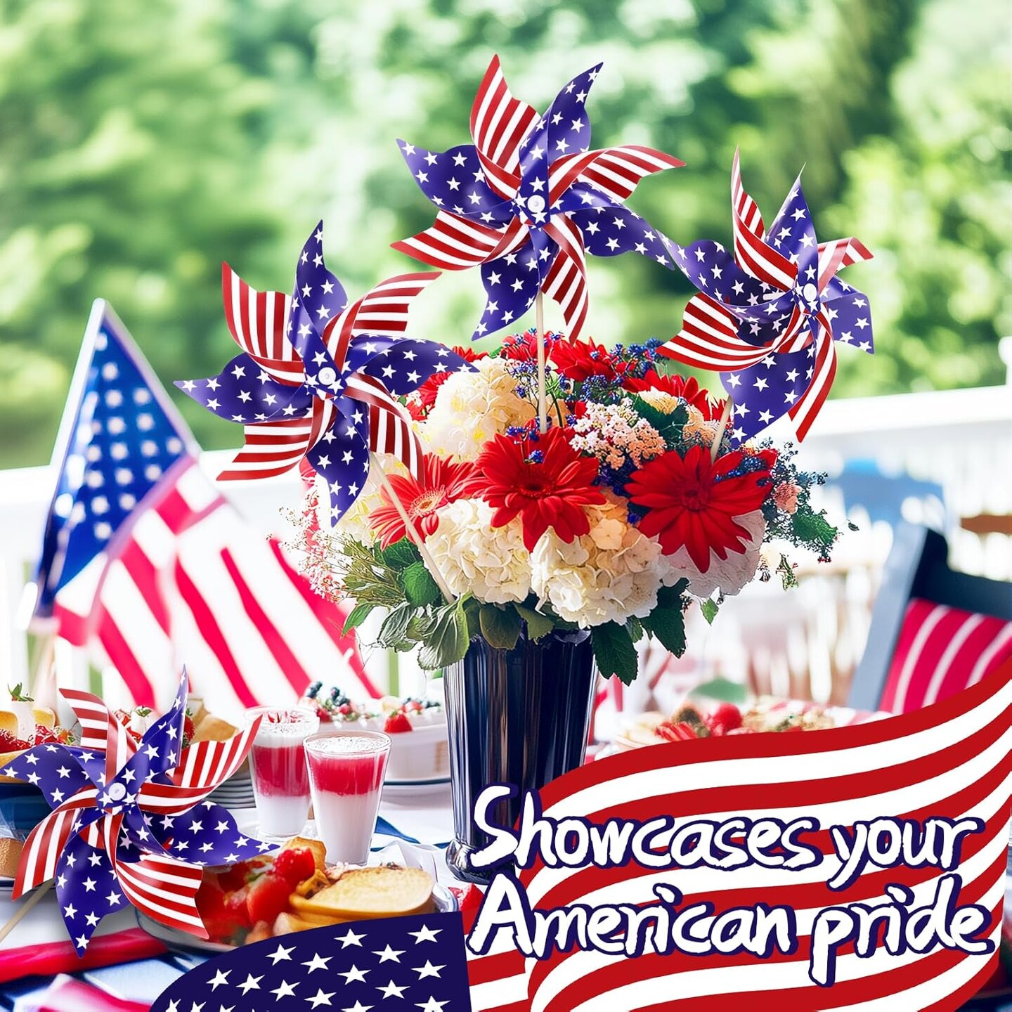 12 Pack 4th of July Decorations Pinwheels, Red White and Blue