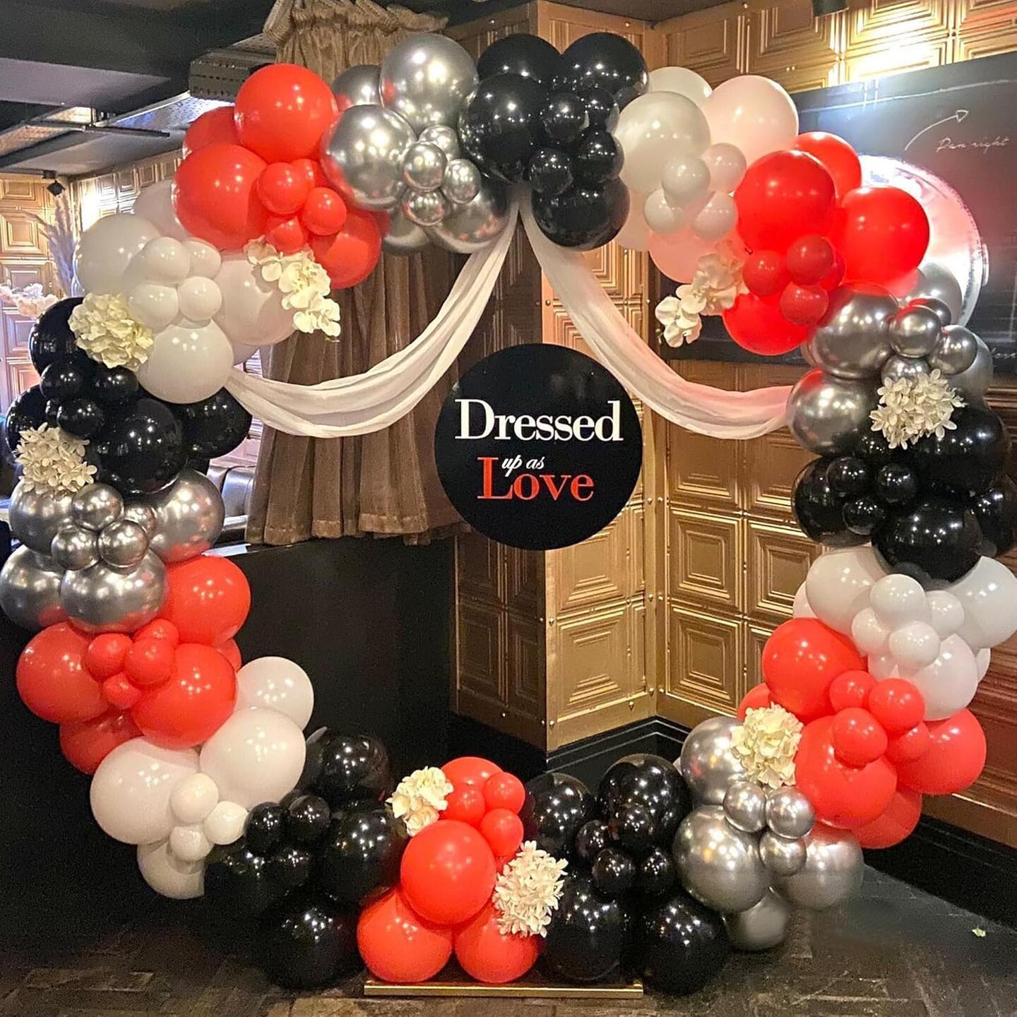 Red Black and White Balloon Arch Kit, 201Pcs Explosion Star Red Black White Silver Latex Balloon Garland kit, Different Size Balloons for Anniversary Birthday Racing Car Poker Party Decoration