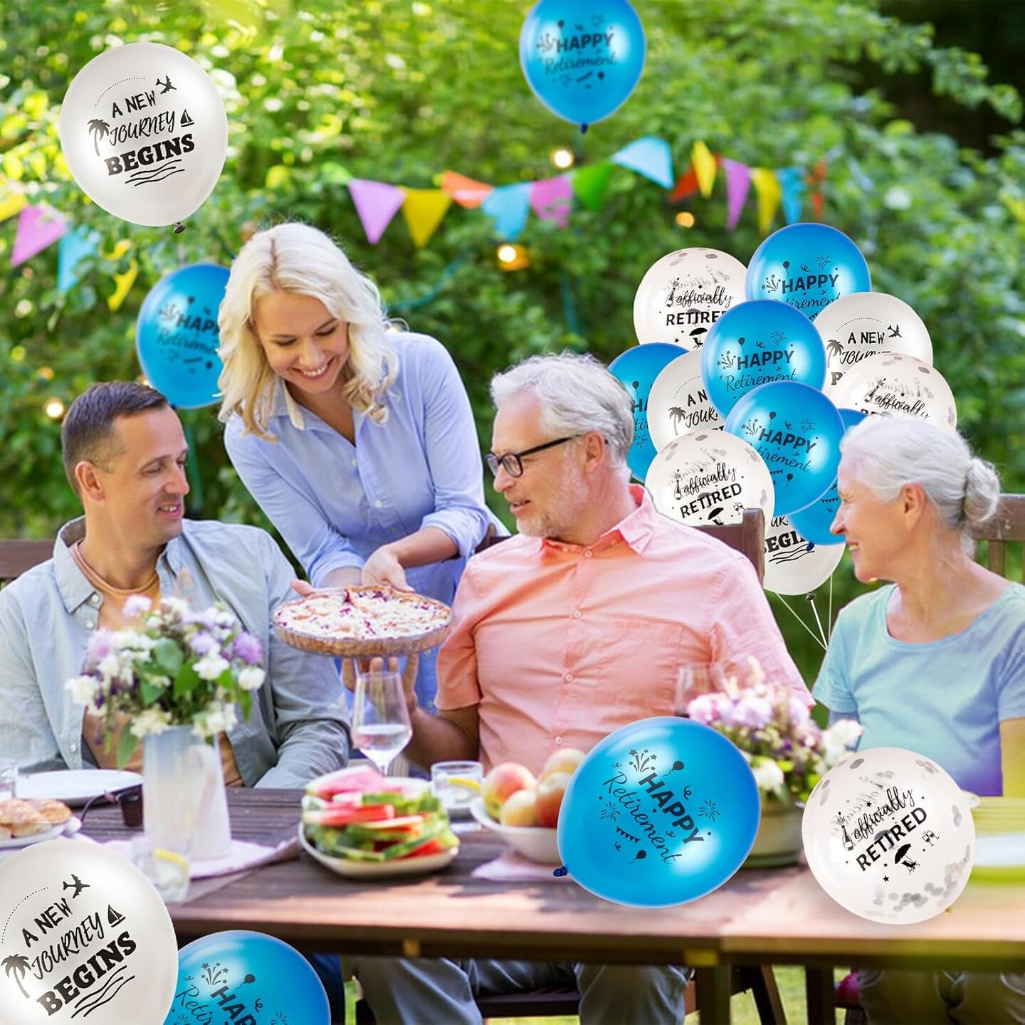 18 Pcs Happy Retirement Balloons With Pattern 12 Inch Blue and White Retirement Latex Sequin Balloons