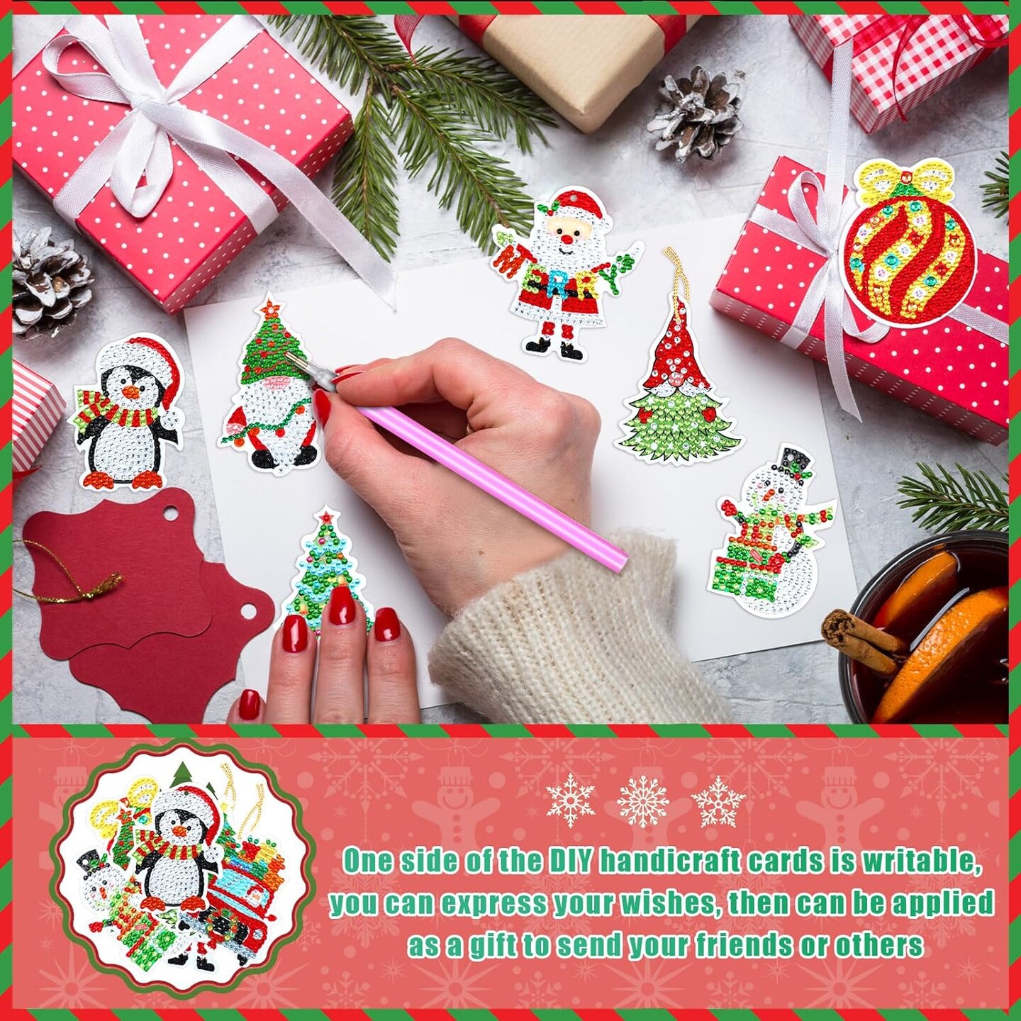 64 Pcs Christmas Diamond Art Painting Ornaments Kits