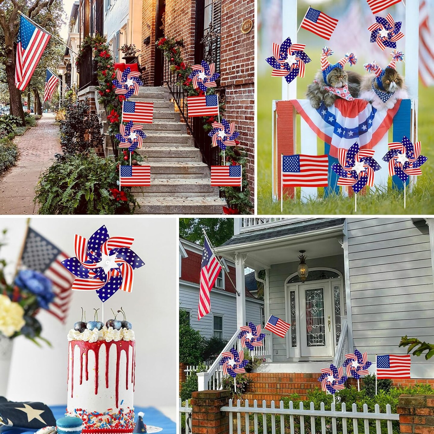 40 Pack Fourth of July Decor for Independence Day,Patriotic Stars and Stripes Pinwheels