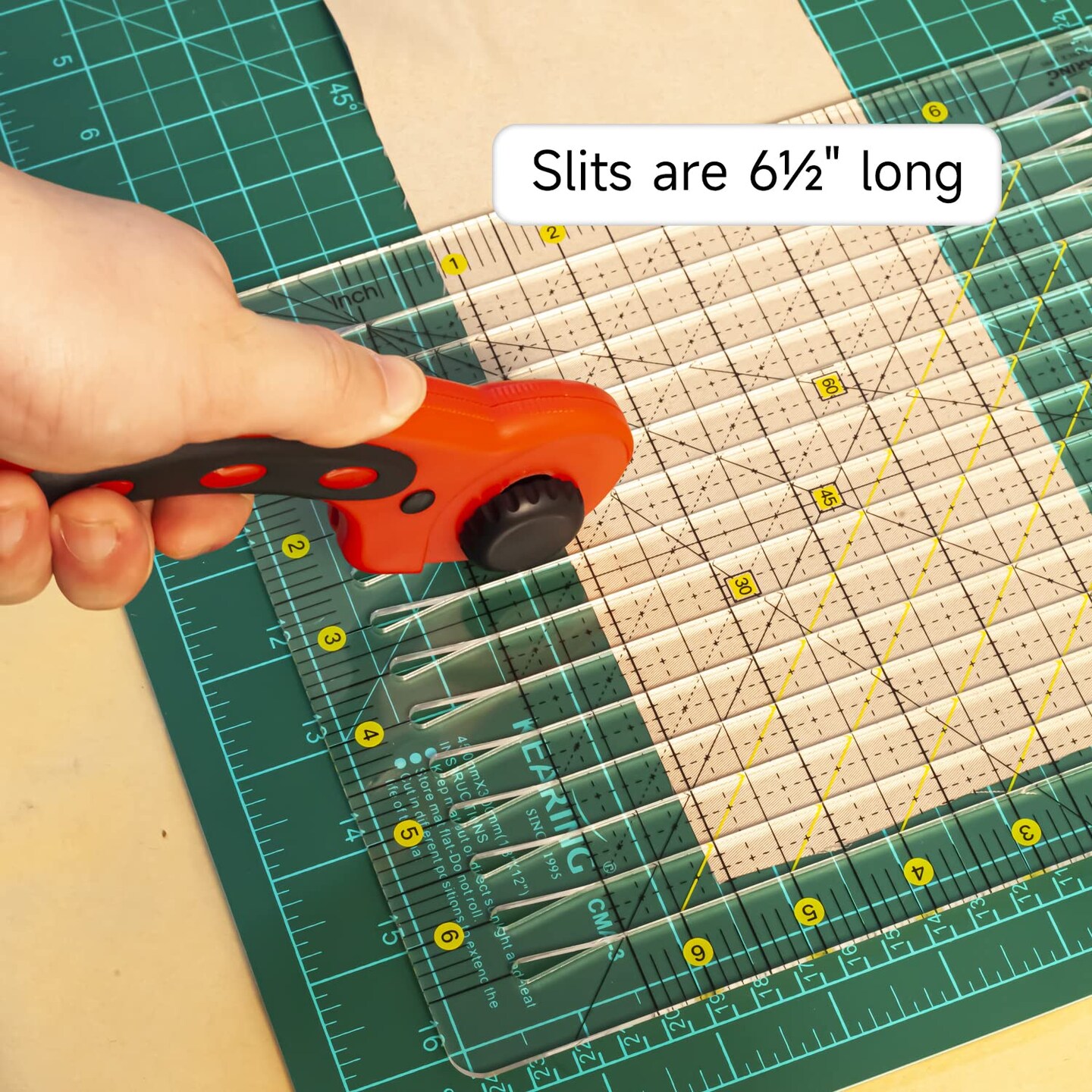 Kearing&#xAE; Large Slotted Quilting Ruler, Non-Slip Stripology Acrylic Ruler for Fabric Cutting