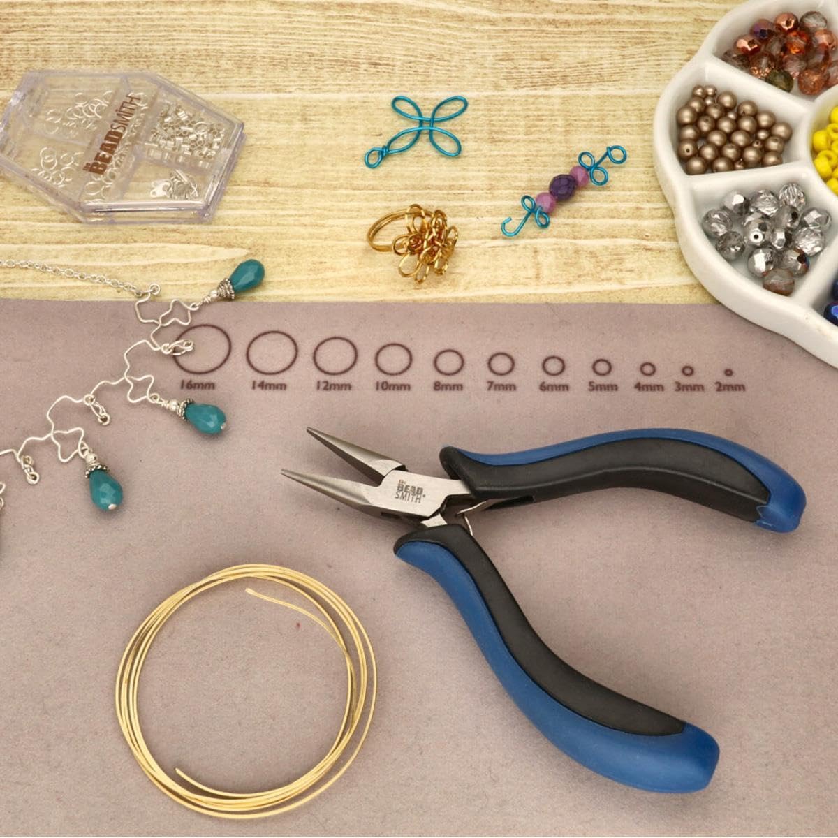 The Beadsmith Ergonomic Pliers, Chain Nose, Round Nose, Flat Nose, Bent Chain Nose & Semi-Flush Side Cutter – Extra-Fine Tips, Comfortable Ergonomic Grip & Double-Leaf Springs