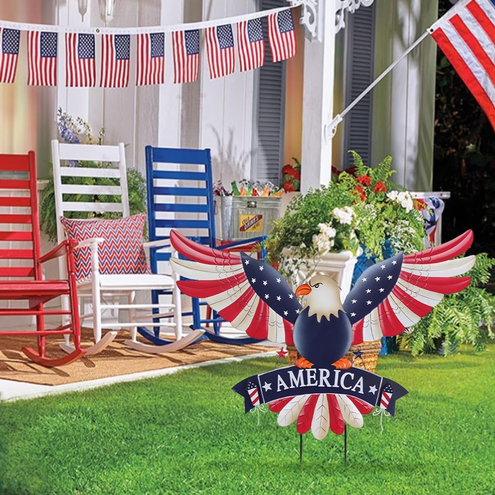 28" Large Bald Eagle Patriotic Decorative Garden Stakes for Fourth of July Decorations