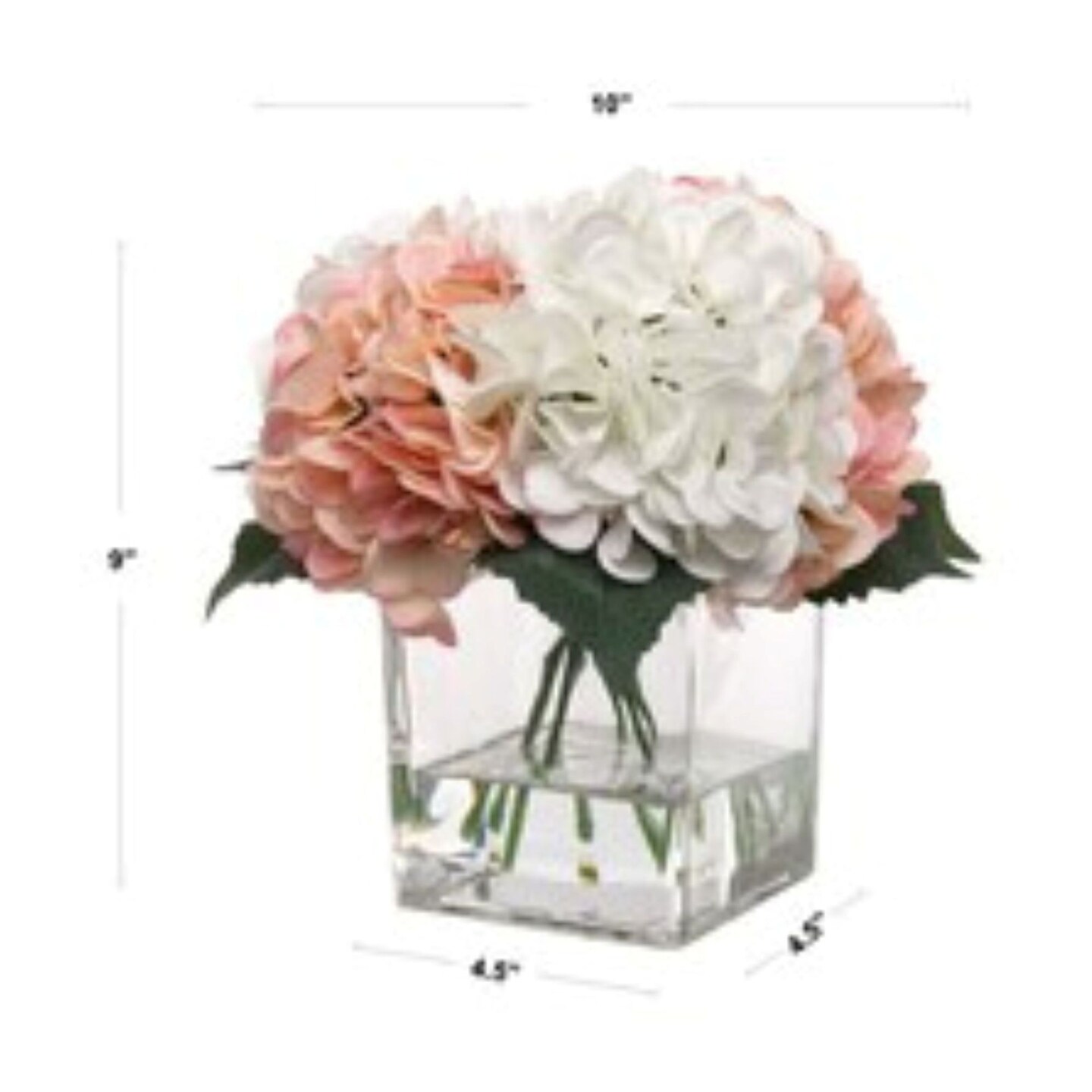 2-Pack Pink & White Hydrangea Flowers | Faux Arrangements in Glass Vase with Water Look – Elegant Home & Office Decor