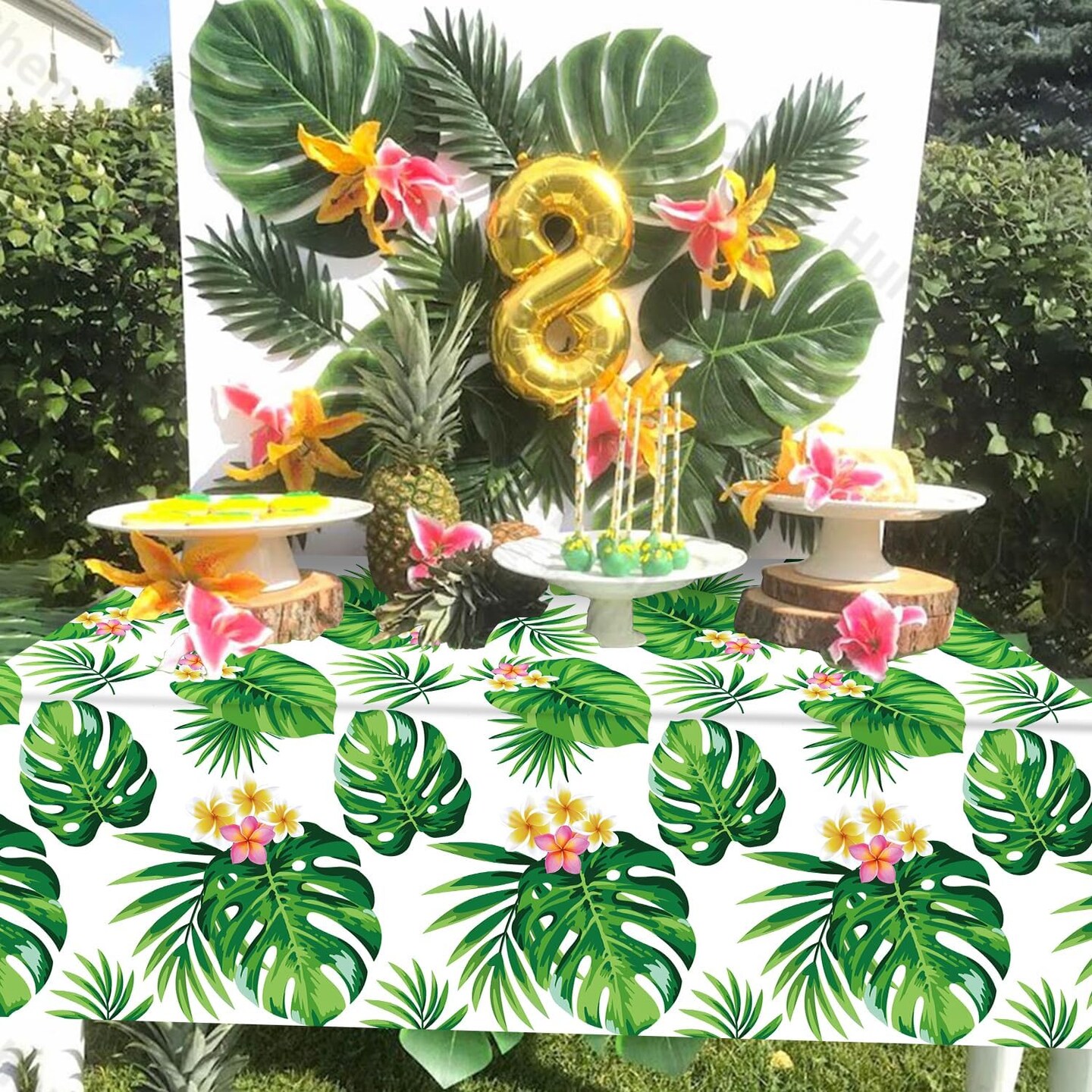 4 Pack Hawaiian Luau Tablecloths Tropical Palm Leaves Table Cloth