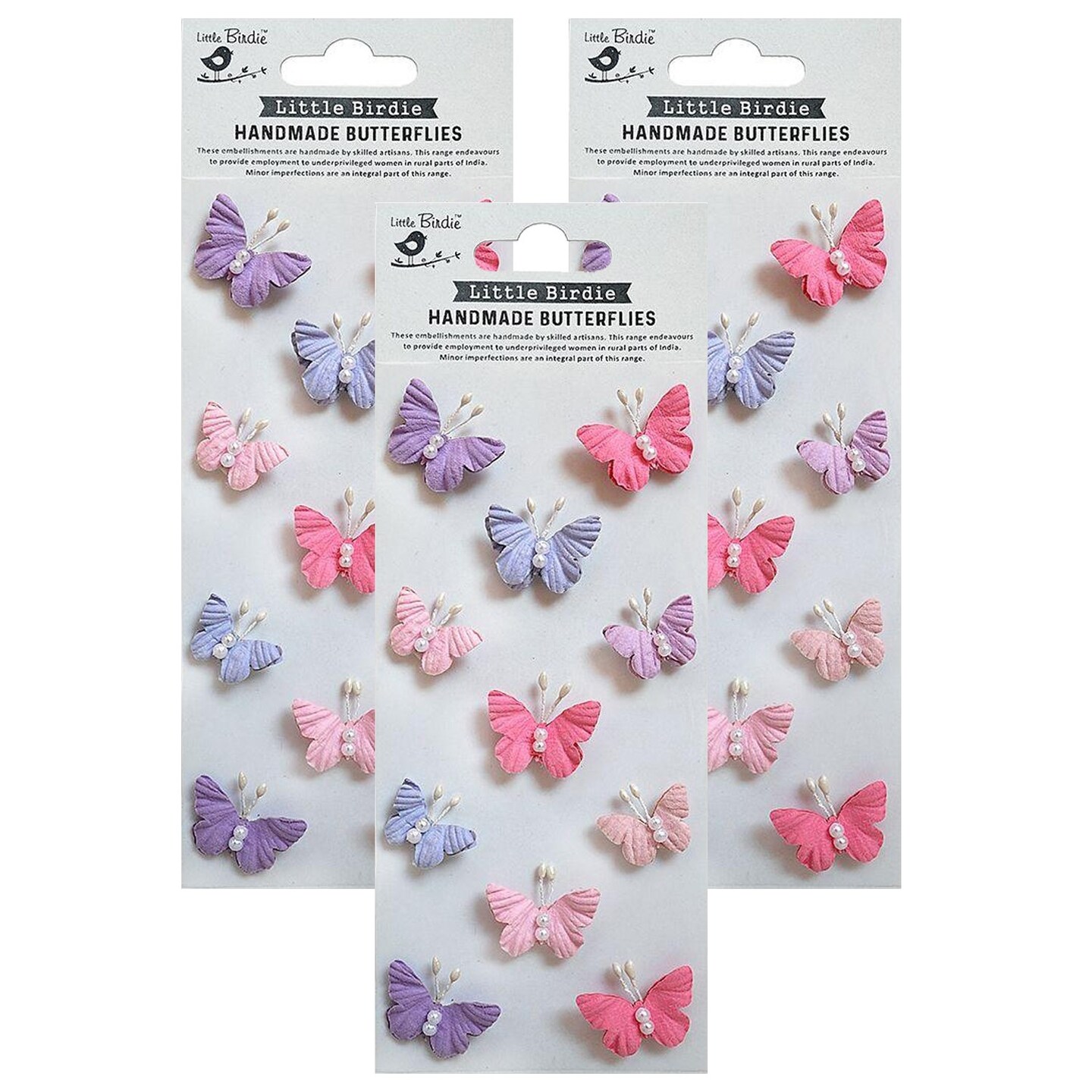 Pack of 3 - Little Birdie Pearl Sticker Embellishment 11/Pkg-Butterflies Fairy Sparkle