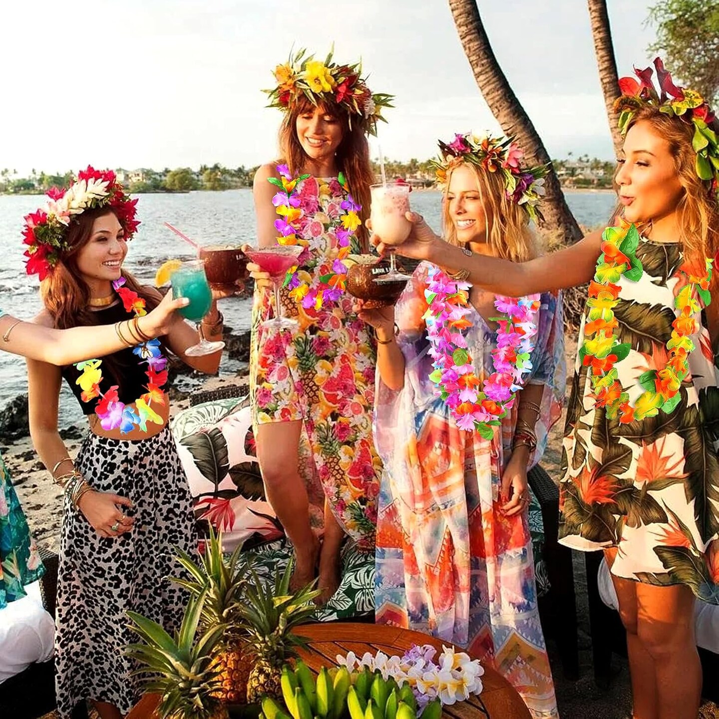 Hawaiian Leis for Luau Party, 36PCS Tropical Flower Lei for Summer Party Supplies