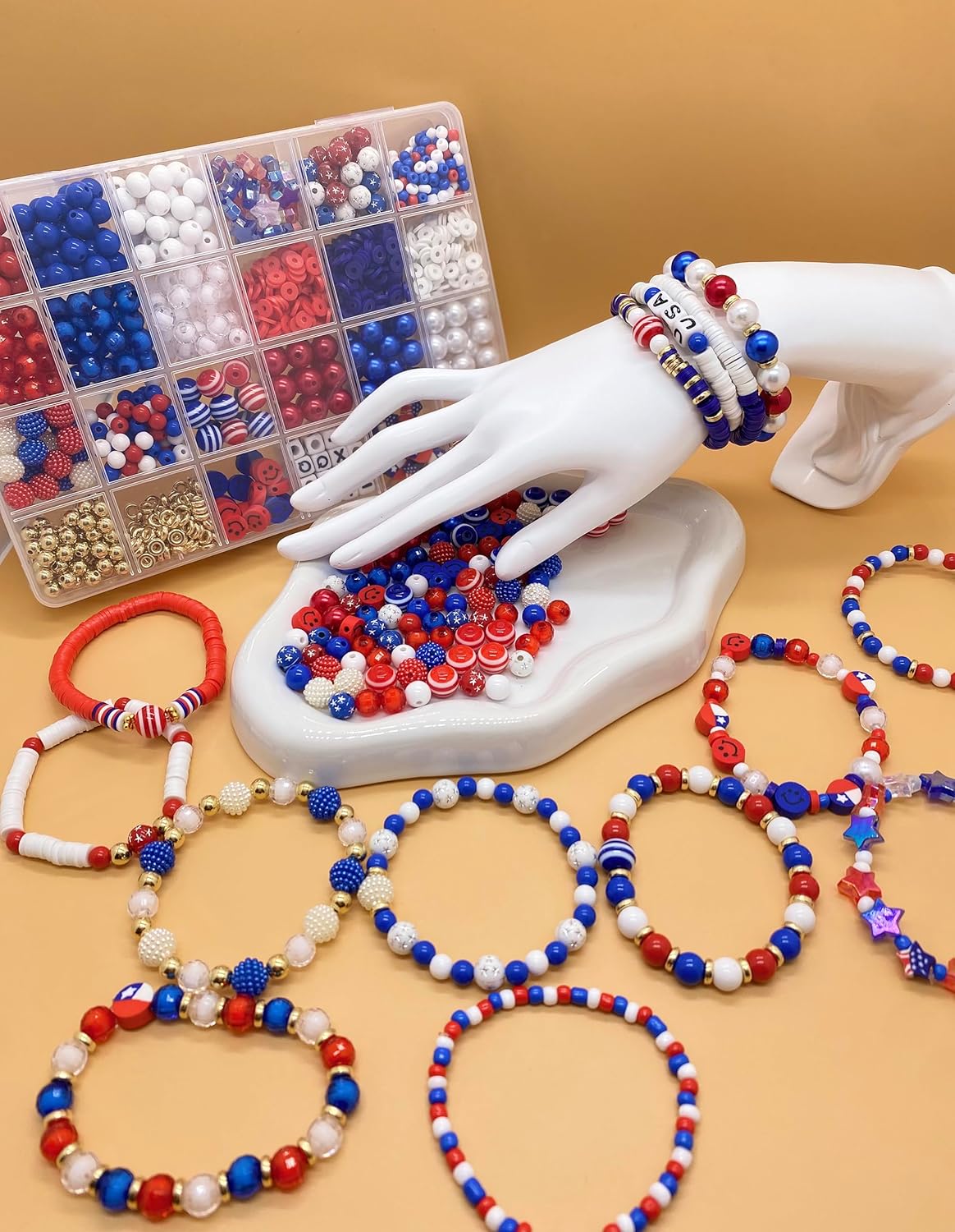 1461Pcs Red White Blue Beads for Bracelet Making Kit 4th of July