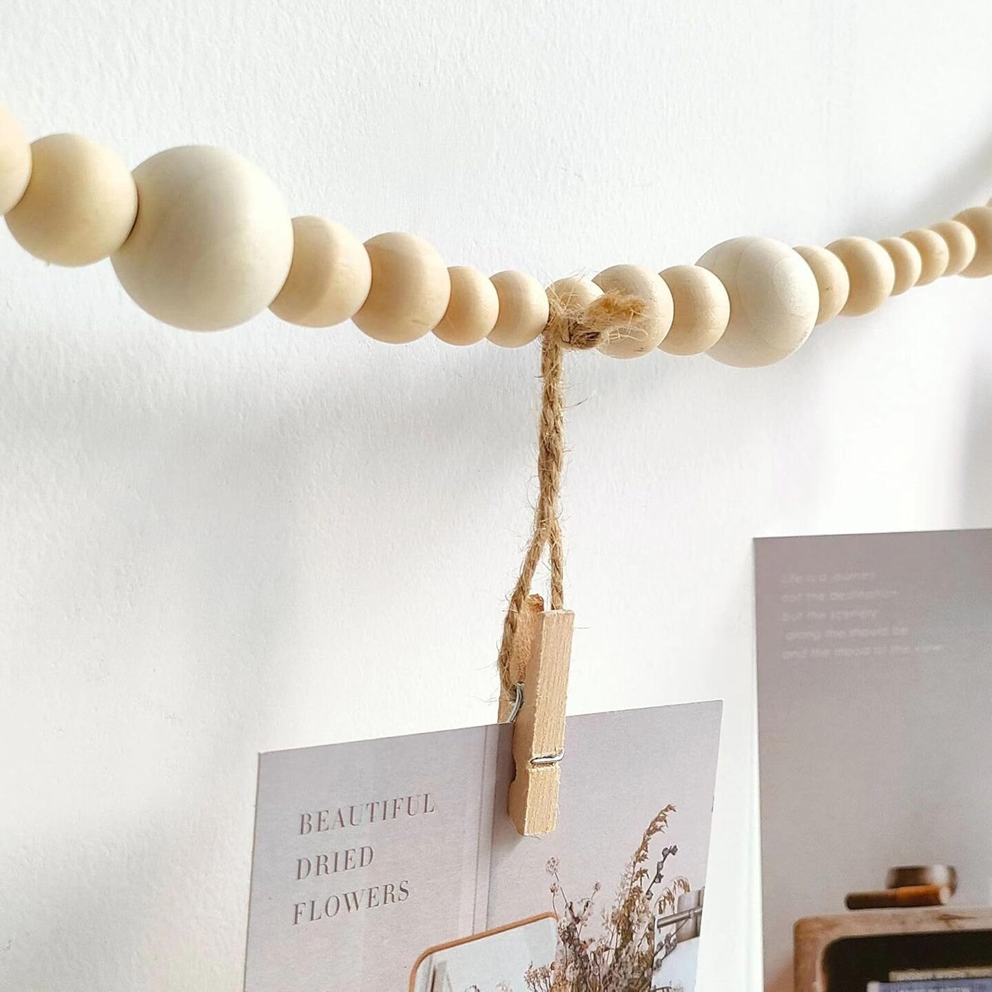 2PCS Hanging Photo Display Wall Decor, Boho Wooden Bead Garland Photo