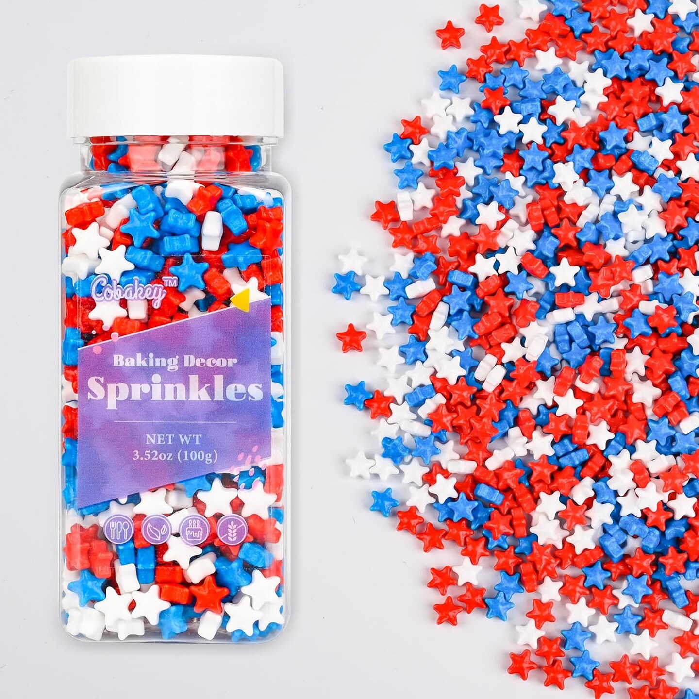 Star Sprinkles for Cake Decorating, 4th of July Sprinkles for Cupcakes, Red White and Blue Star Candy Perfect for Independence Day Dessert Party 3.52 Ounce