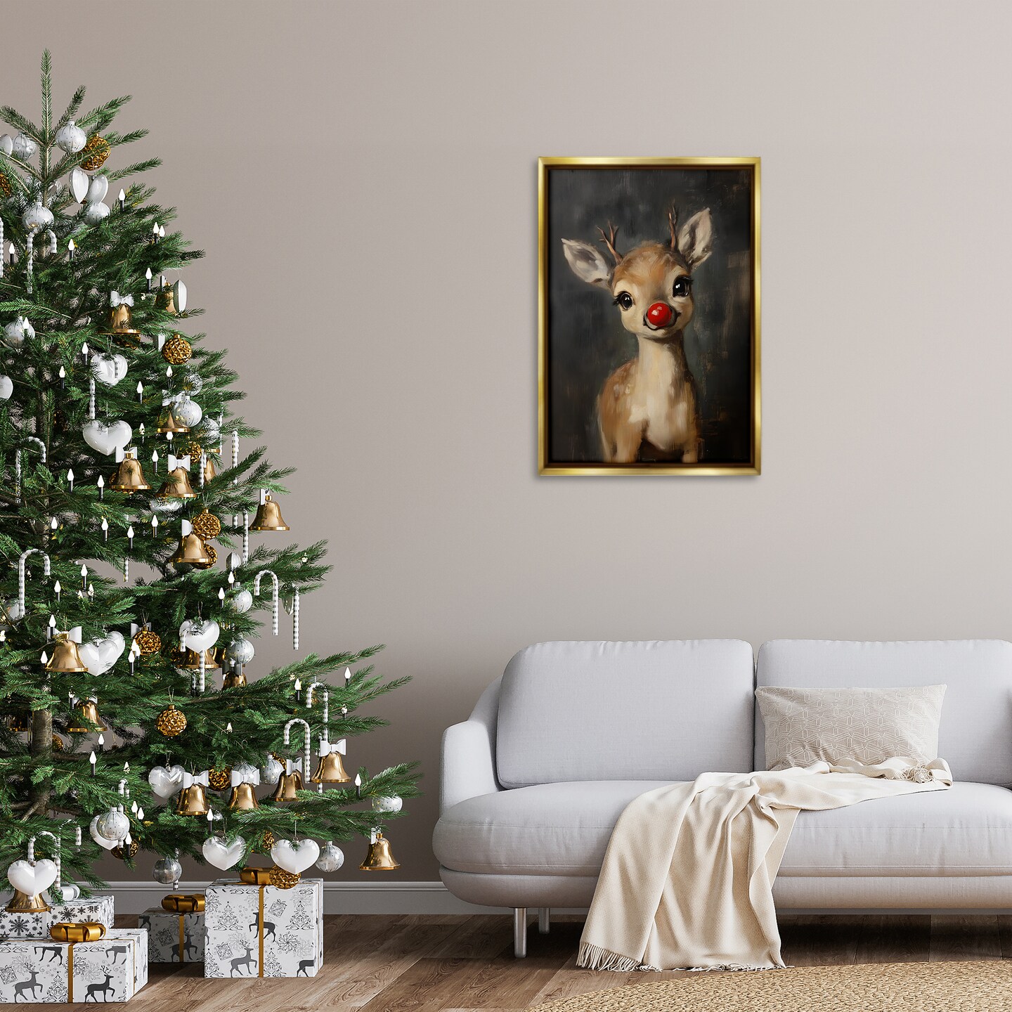 Stupell Industries Red Nose Baby Reindeer Floating Frame By Lettered and Lined