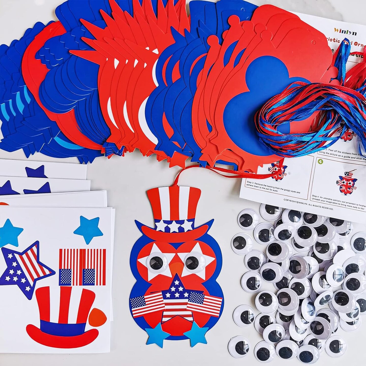 36 Sets 4th of July Craft Kits Patriotic Crafts DIY Owl Ornaments Decoration