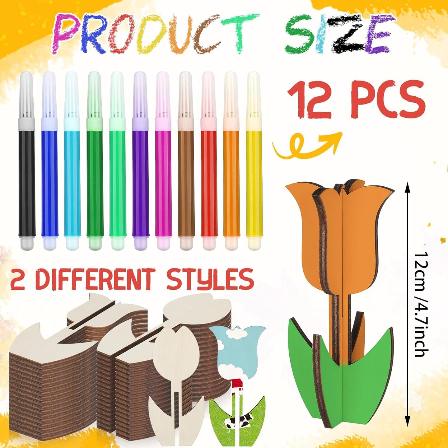 36 Pcs Summer Crafts Set 24 Wooden Flowers to Paint