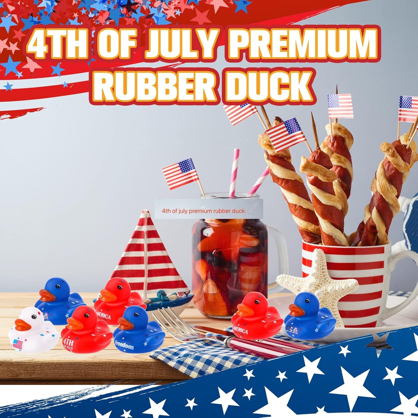 50 Pcs Patriotic Rubber Ducks 2'' Blue Red White Mini Ducks in Bulk for Party Favors