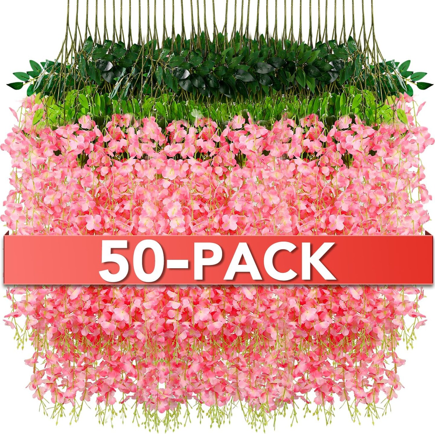 Wisteria Hanging Flowers,Fake Hanging Flowers,Wisteria artificiales Garland for Home Outdoor Decor,3.6 feet Long(50,Pink)