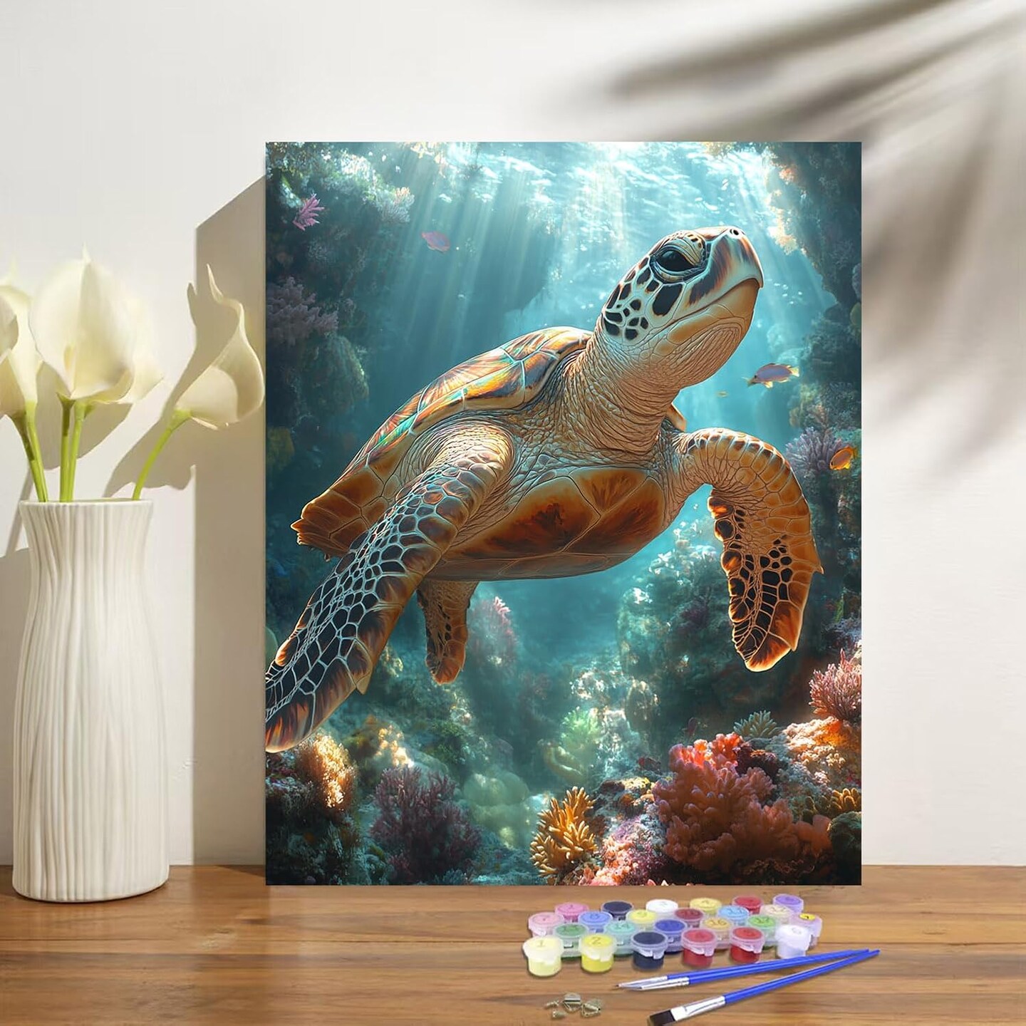 Sea Turtle Paint by Numbers Kit for Adults Beginner Animal Oil Painting Kit for Gifts Home Wall Decor 16x20 Inch