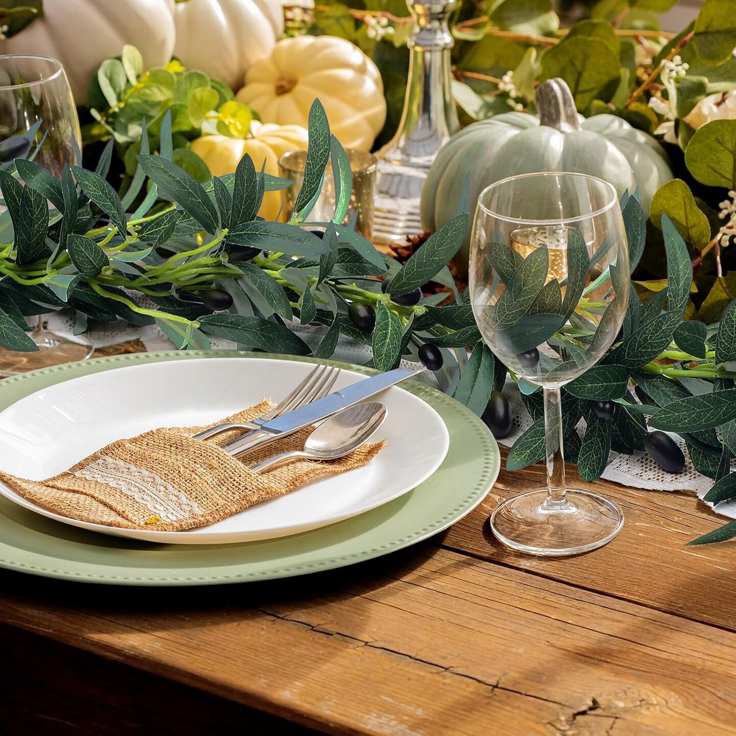 3 Pcs Total 15 ft Artificial Olive Leaf Vine Artificial Garland Hanging Green