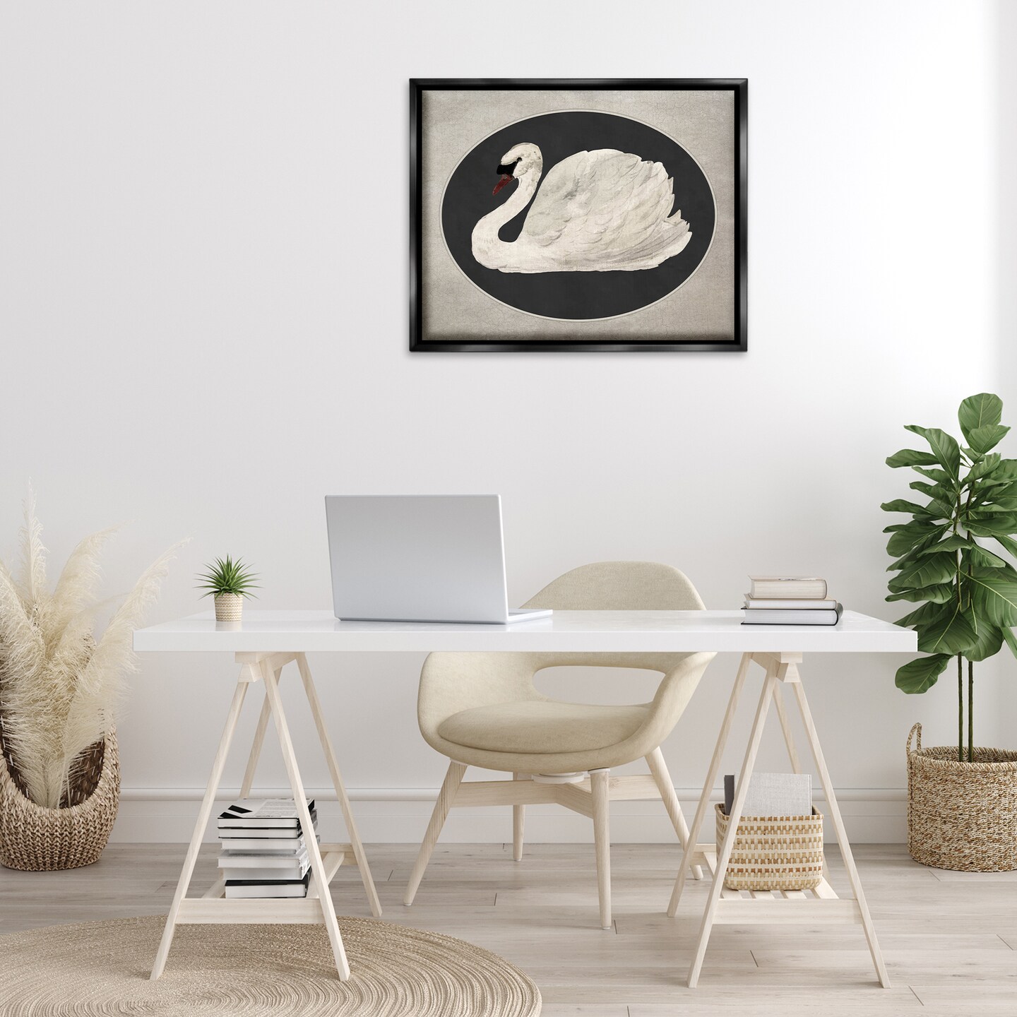 Stupell Industries Vintage Swan in Rounded Oval Floating Frame By Lettered and Lined