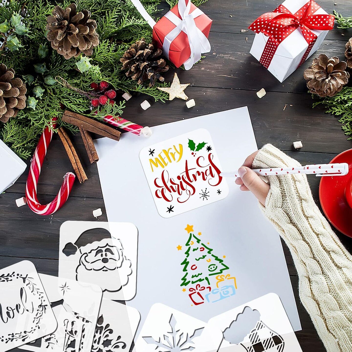 30 Pcs Christmas Stencils Reusable(Christmas)3&#x22;L x 3&#x22;W