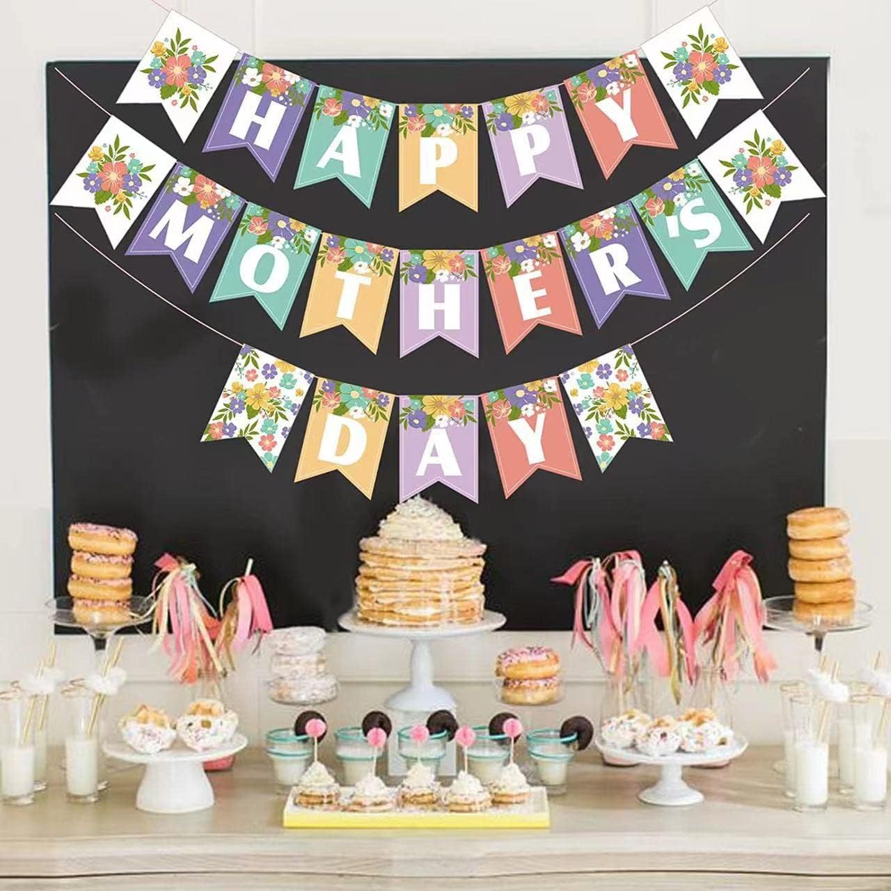 Mother&#x2019;s Day Banner Happy Mom Day Colorful Decorations