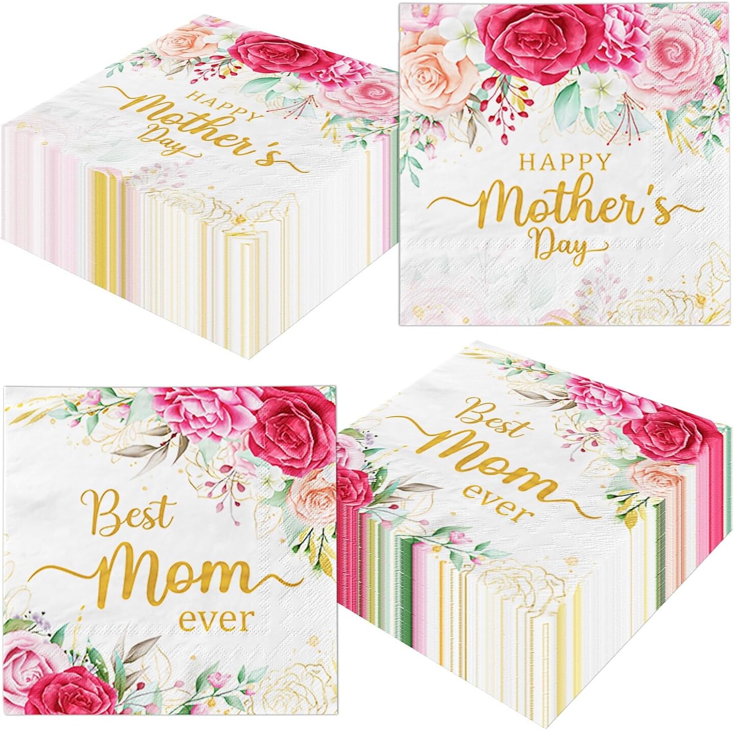 Mothers Day Pink Floral Paper Napkins for Best Mom Ever