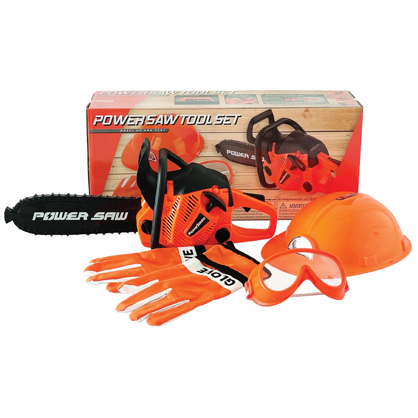The Bubble Factory: Power Saw - Electric Power Tool Toy Set, Safety Goggles, Helmet &#x26; Work Gloves, Realistic Sound, Pretend Play Construction, Kids 3+