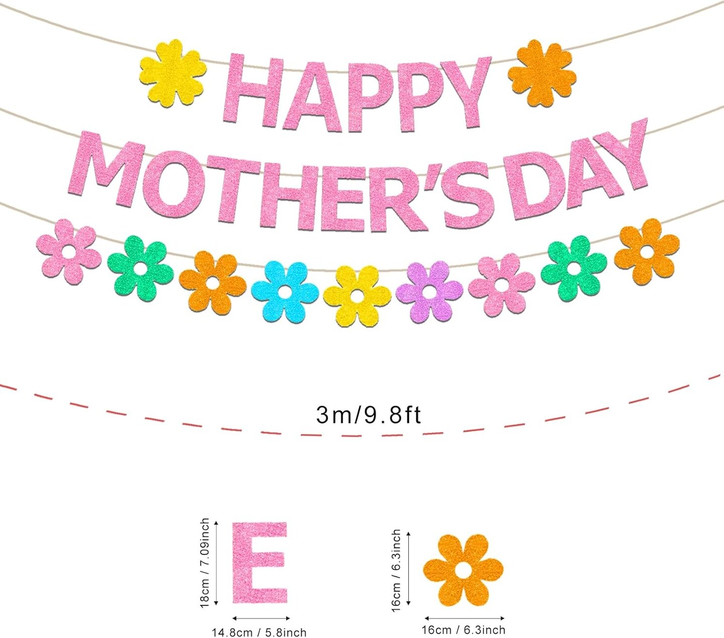 Happy Mother&#x2019;s Day Banner Red Glittery