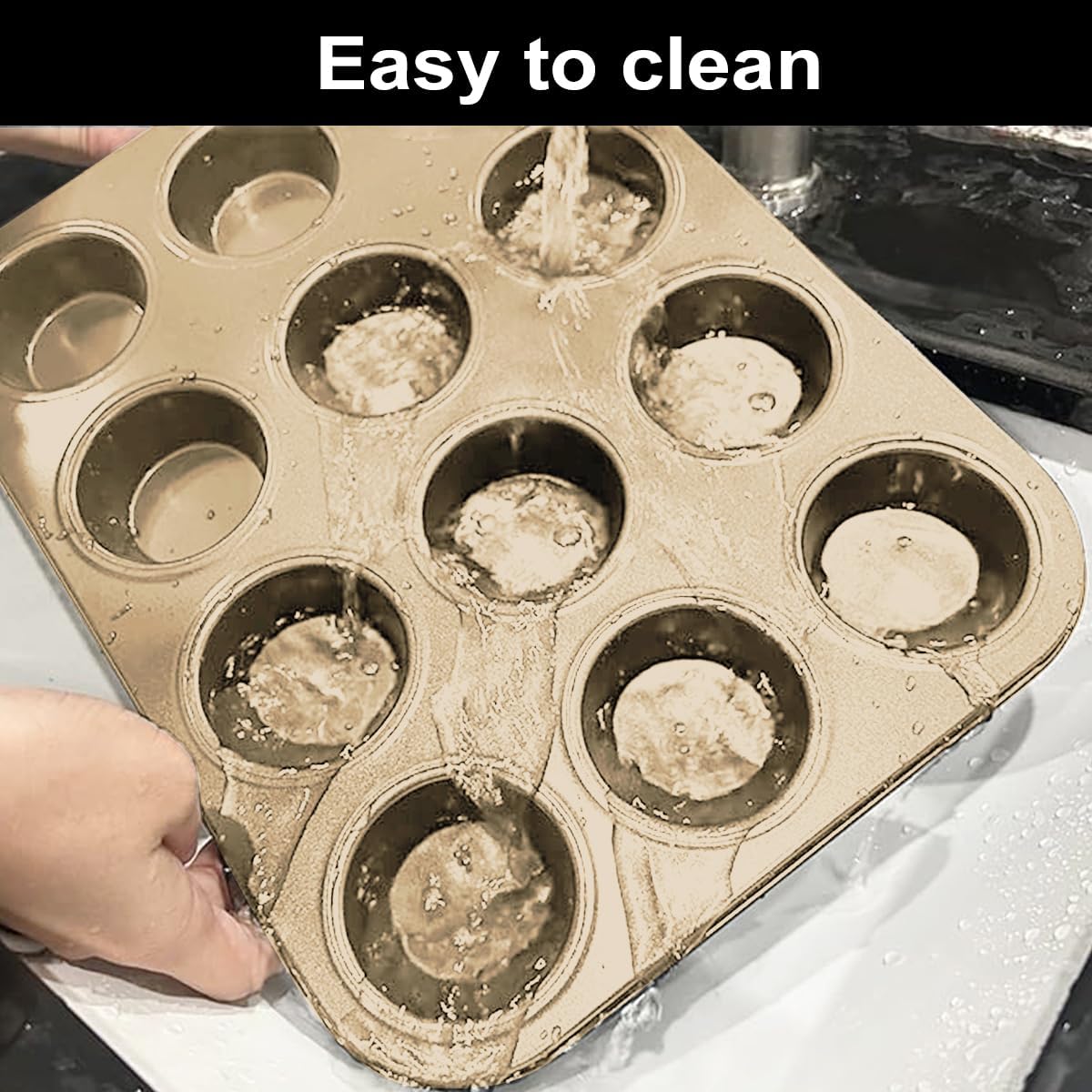 Muffin Pan, Cupcake Pan, Set of 2, 12-Cup Muffin Tin, Non-Stick Bakeware, Easy to Release and Clean, Baking Molds, Muffin Tray, Molds for Homemade Cupcakes &#x26; Muffins (Gold)