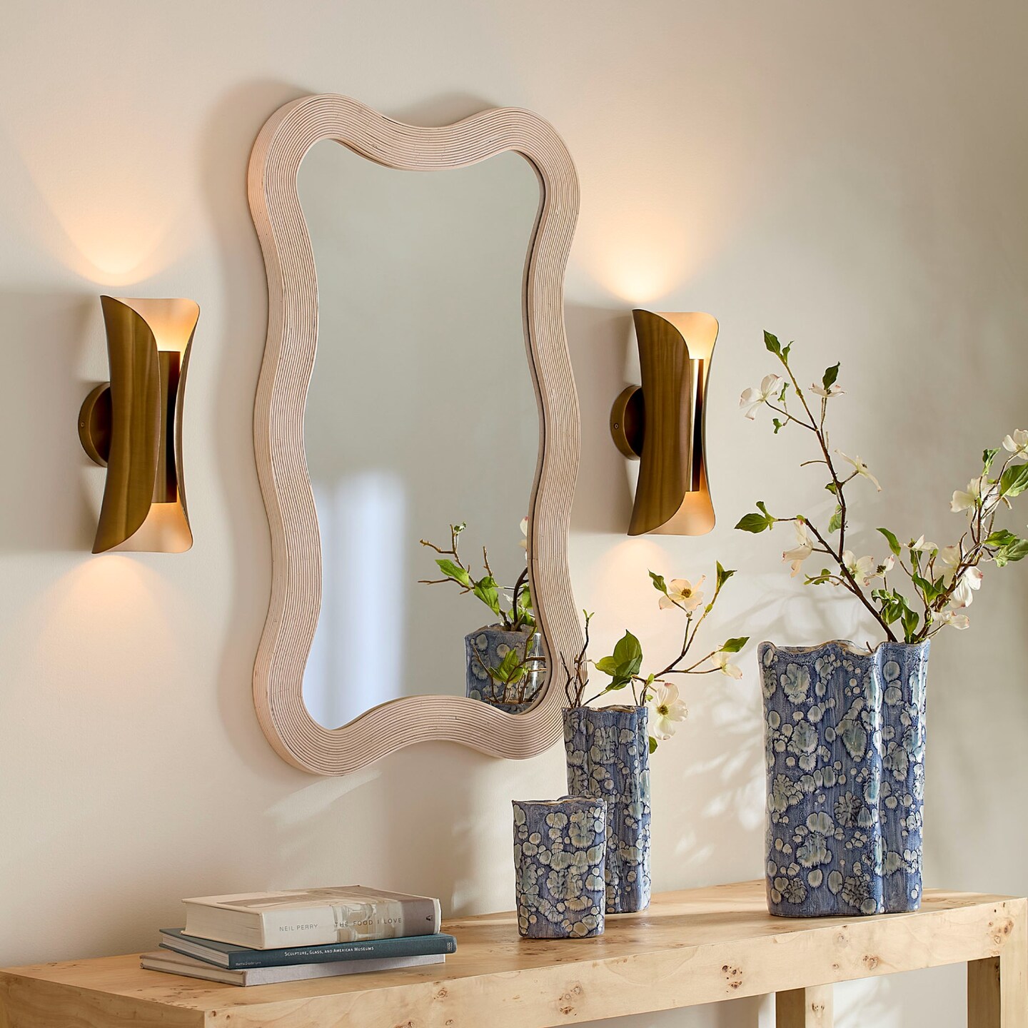 Jamie Young Company Curved Line Bamboo Framed Wall Mirror - 38&#x22; - Cream