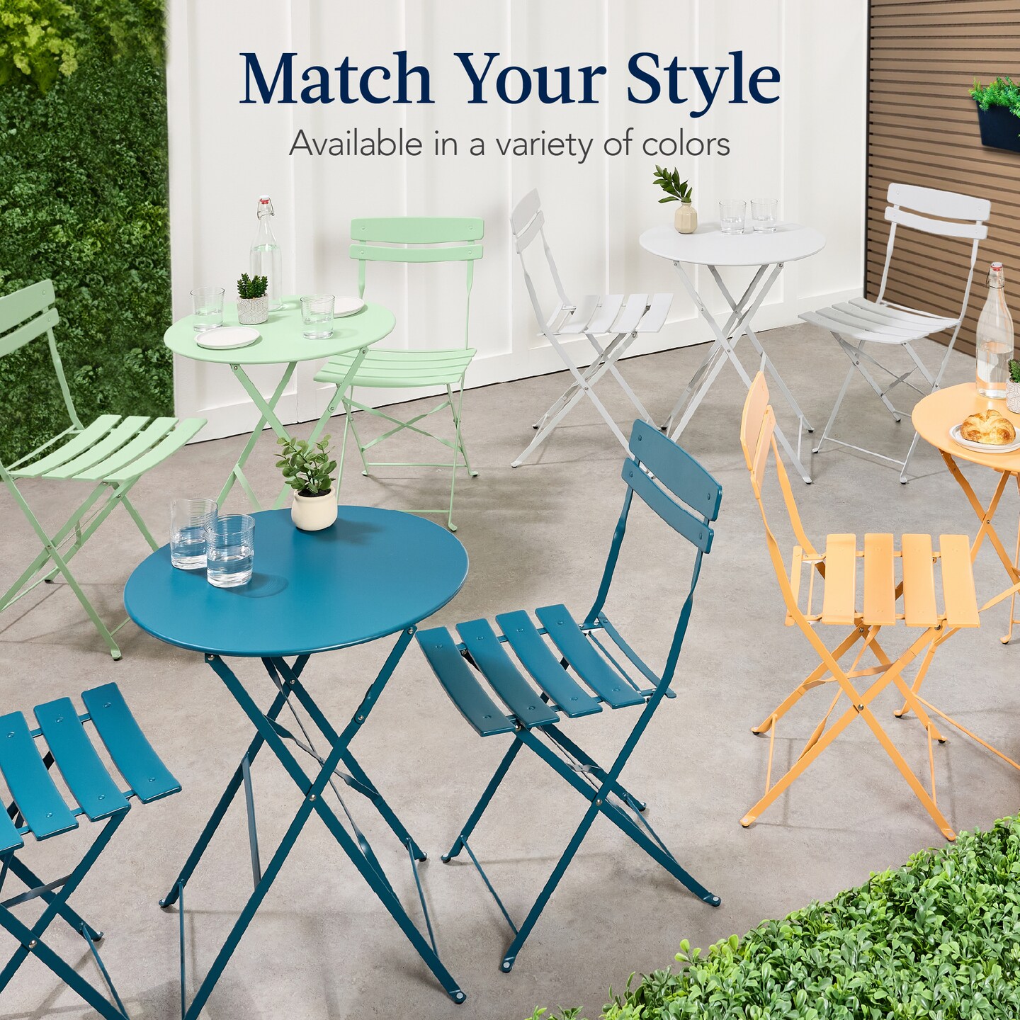 Best Choice Products 3-Piece Small Bistro Set, Folding Patio Furniture Set of 2 Chairs and Table