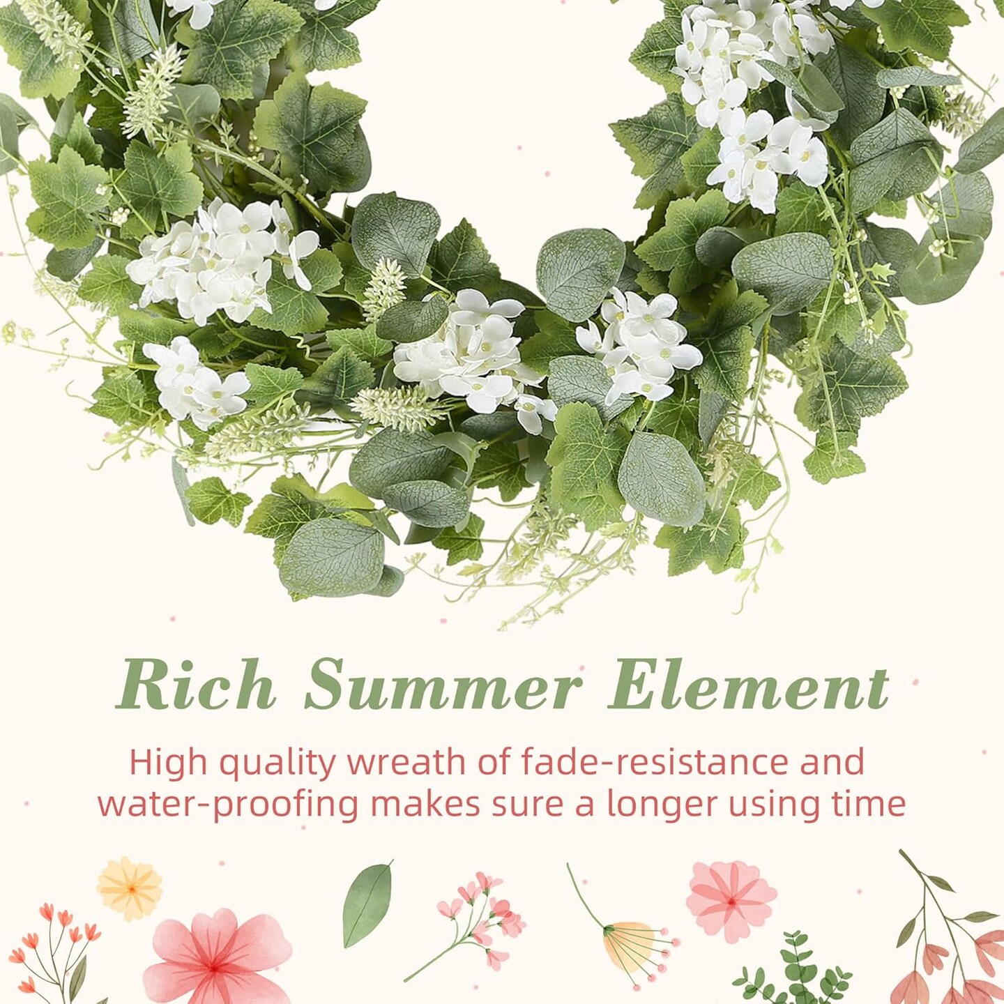 Spring Wreaths for Front Door White Flowers Grapevines Green Eucalyptus Leaves