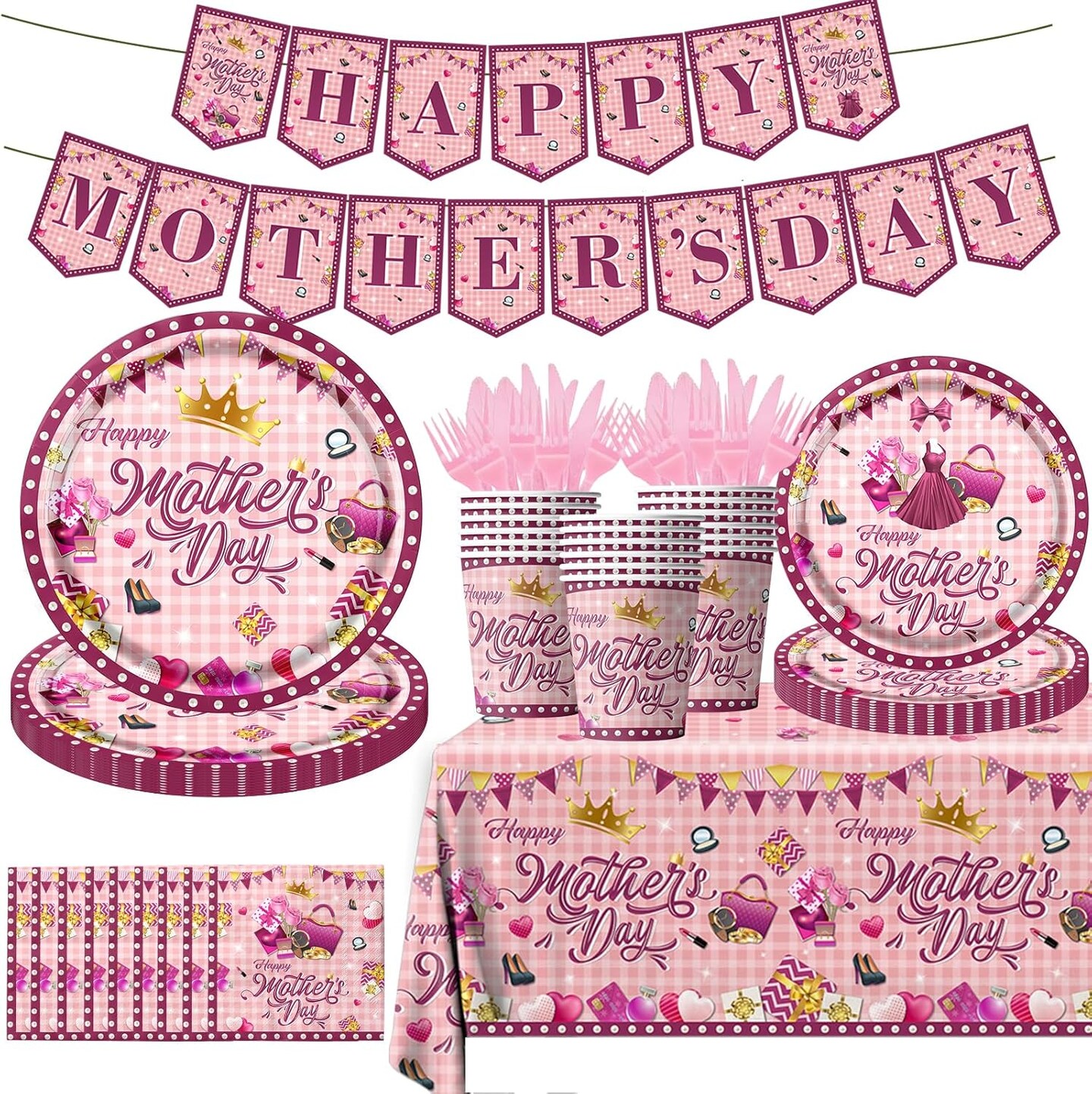 142Pcs Happy Mother&#x27;s Day Party Tableware