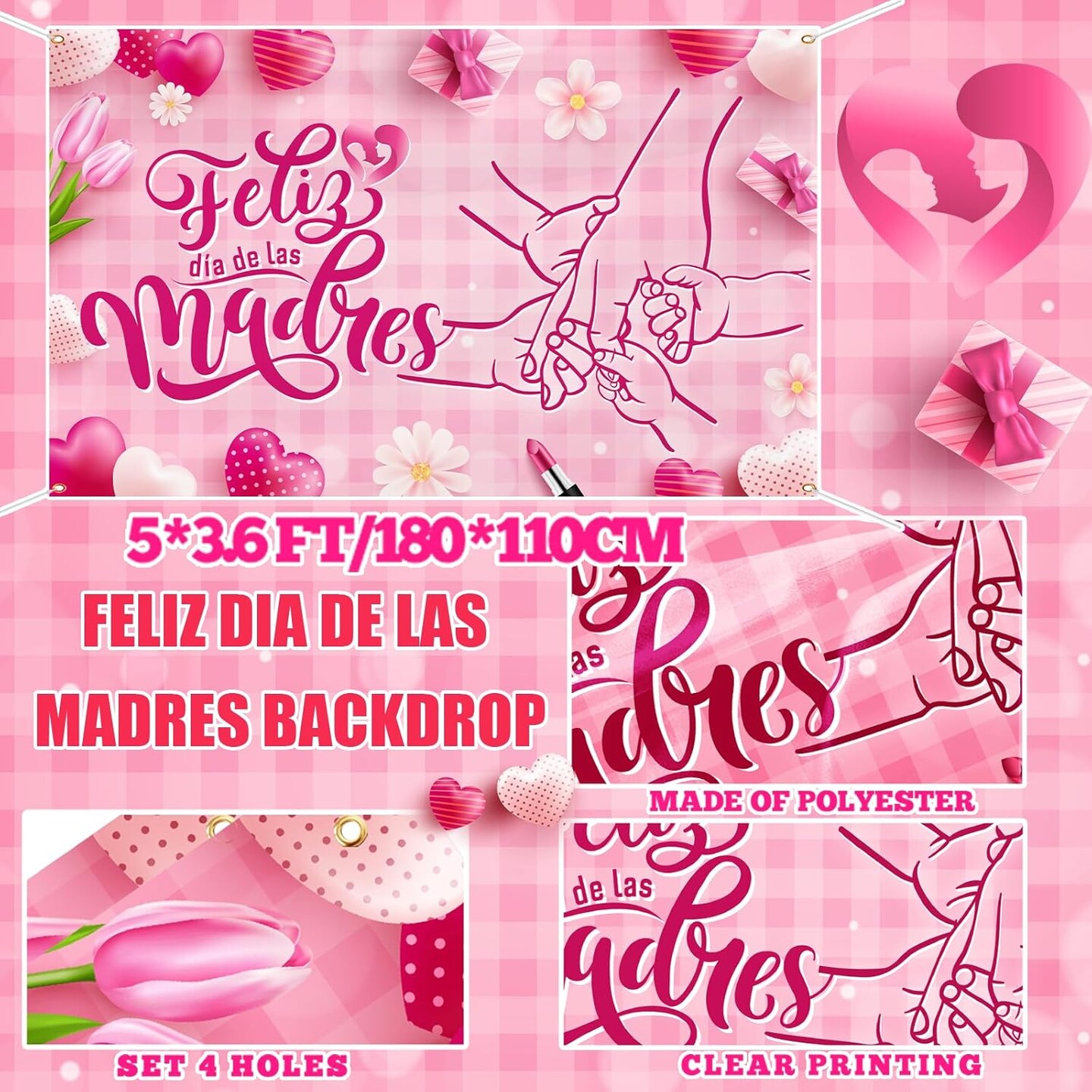 Feliz Día de las Madres Backdrop – Happy Mother’s Day Banner Background, Best Mom Photo Booth Backdrop for Mother’s Day Decorations