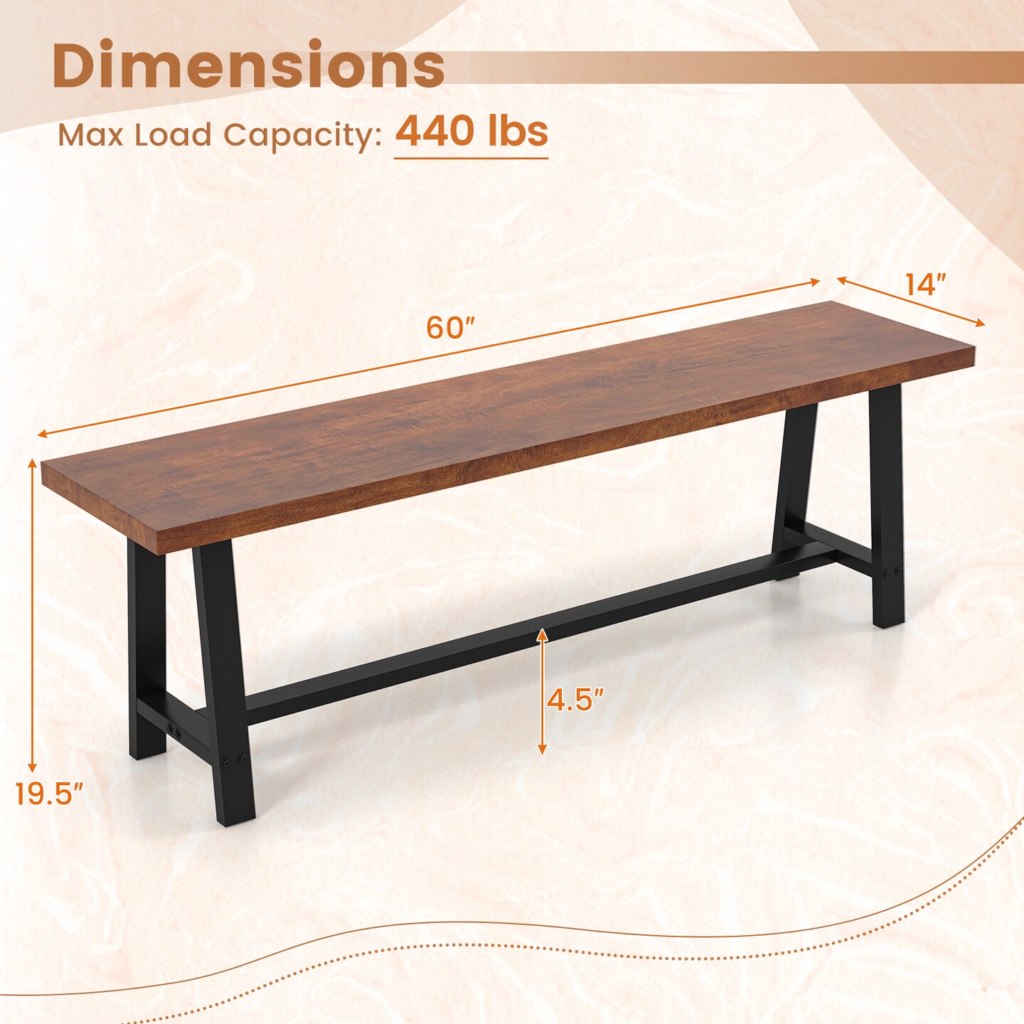 Costway 1/2 PCS 60&#x22; Dining Bench 3 Person Entryway Shoe Bench with Metal Frame for Hallway